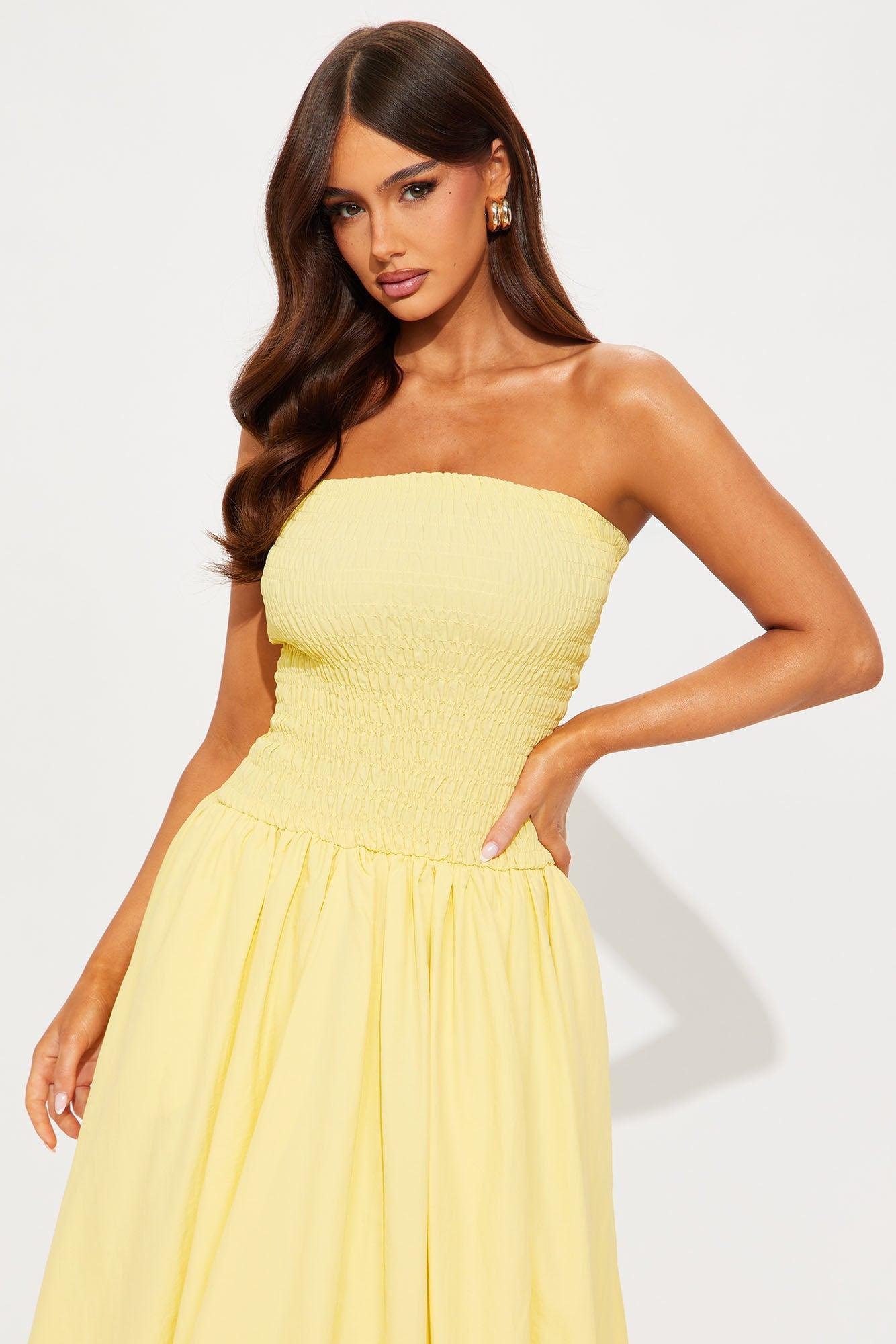 Madeline Poplin Bubble Midi Dress - Yellow Female Product Image