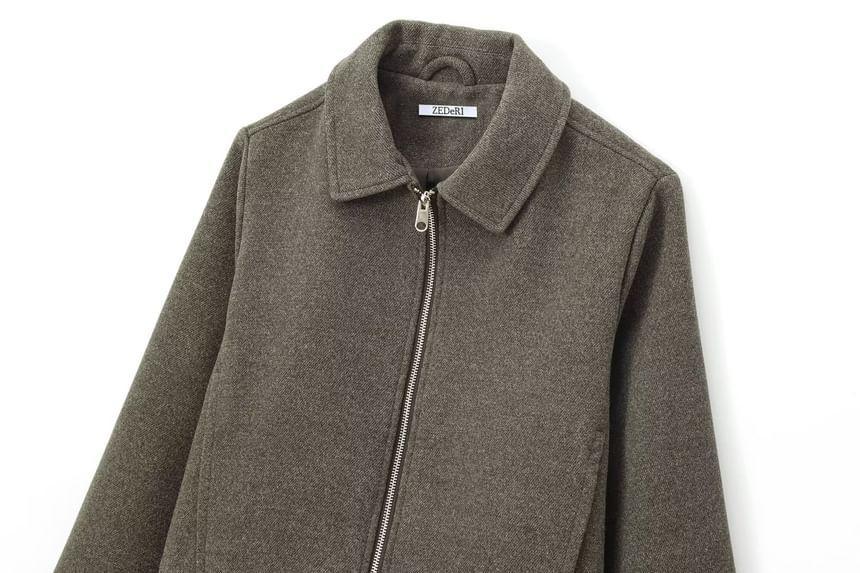 Collared Plain Zip Up Cropped Jacket Product Image