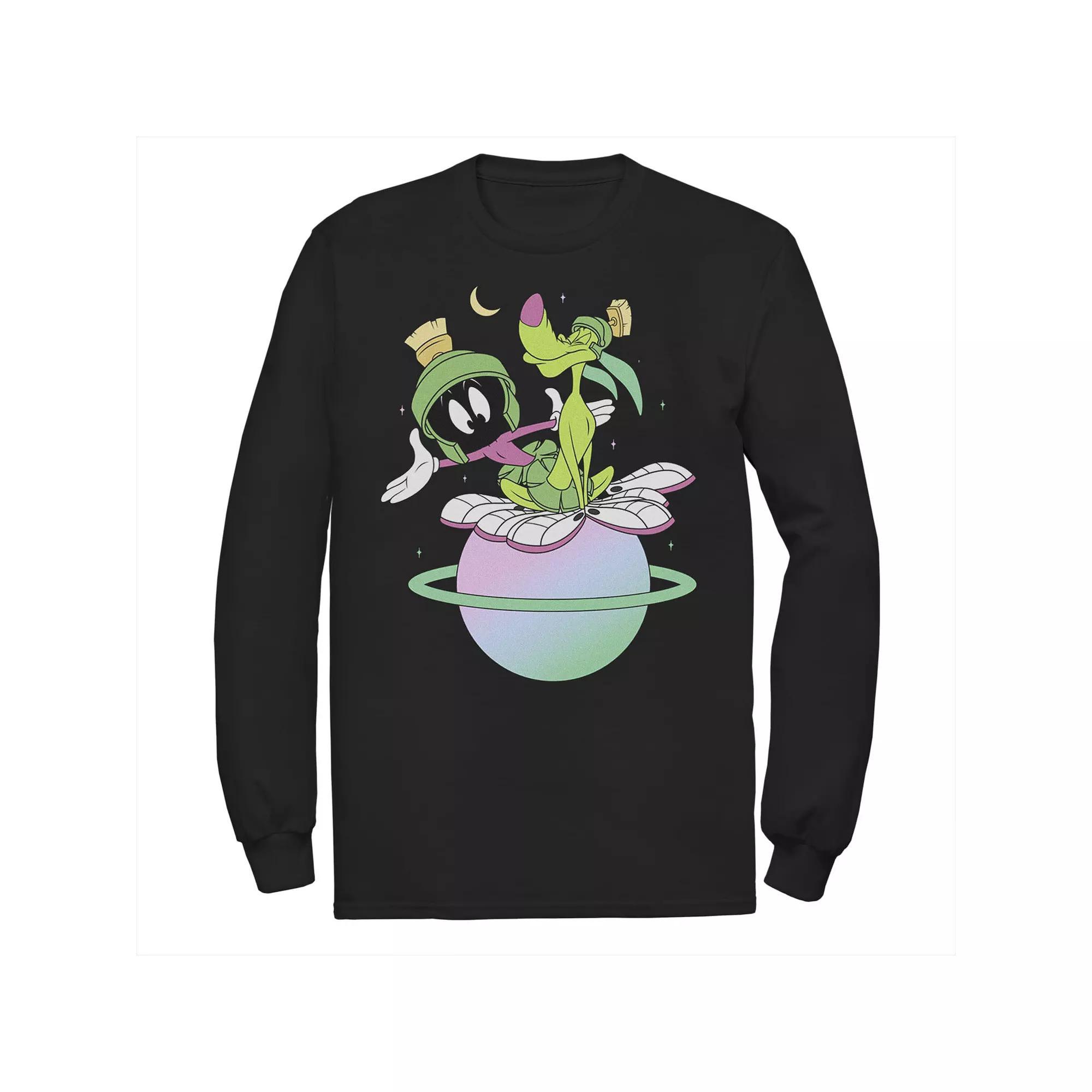 Men's Looney Tunes Characters Marvin And K-9 Planet Colorful Tee, Size: Small, Black Product Image