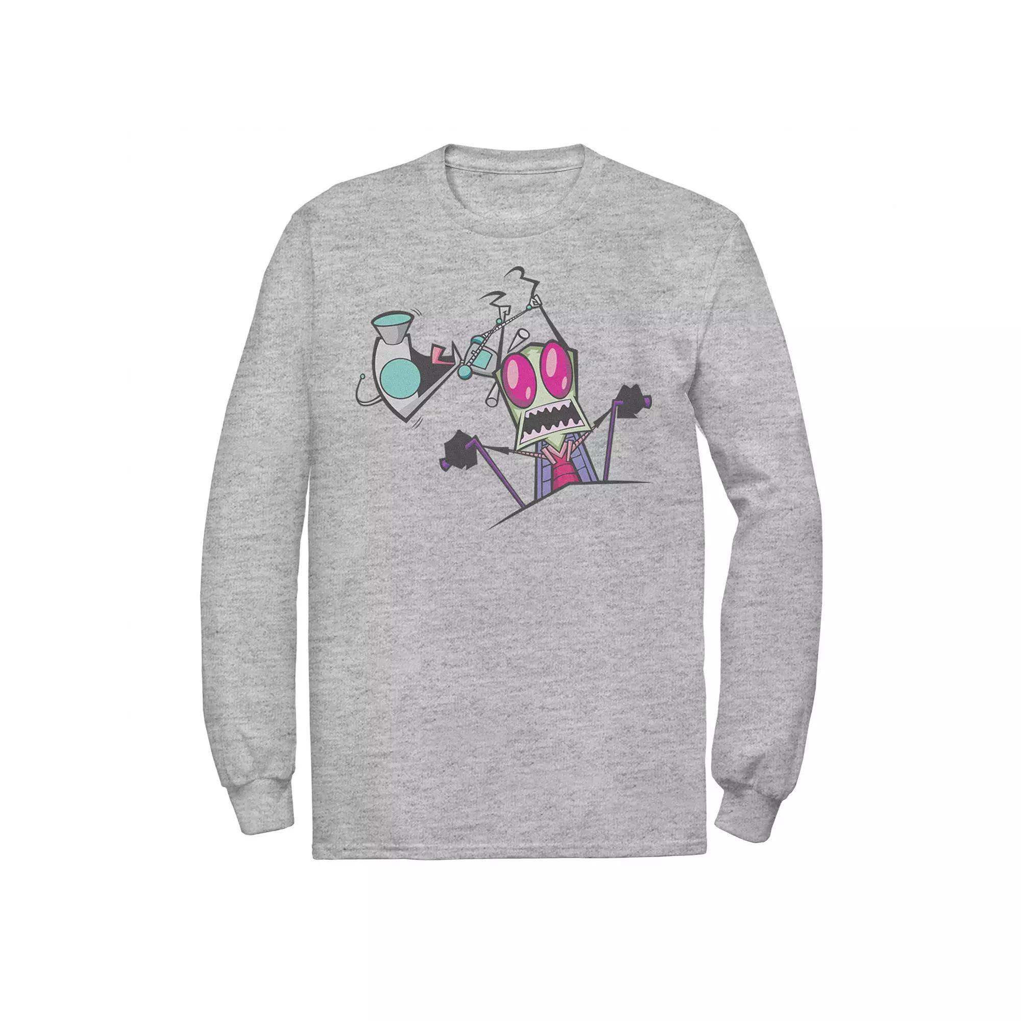 Men's Nickelodeon Invader Zim Gir Pulling Zim's Antennas Portrait Long Sleeve Graphic Tee, Size: Large, Athletic Grey Product Image