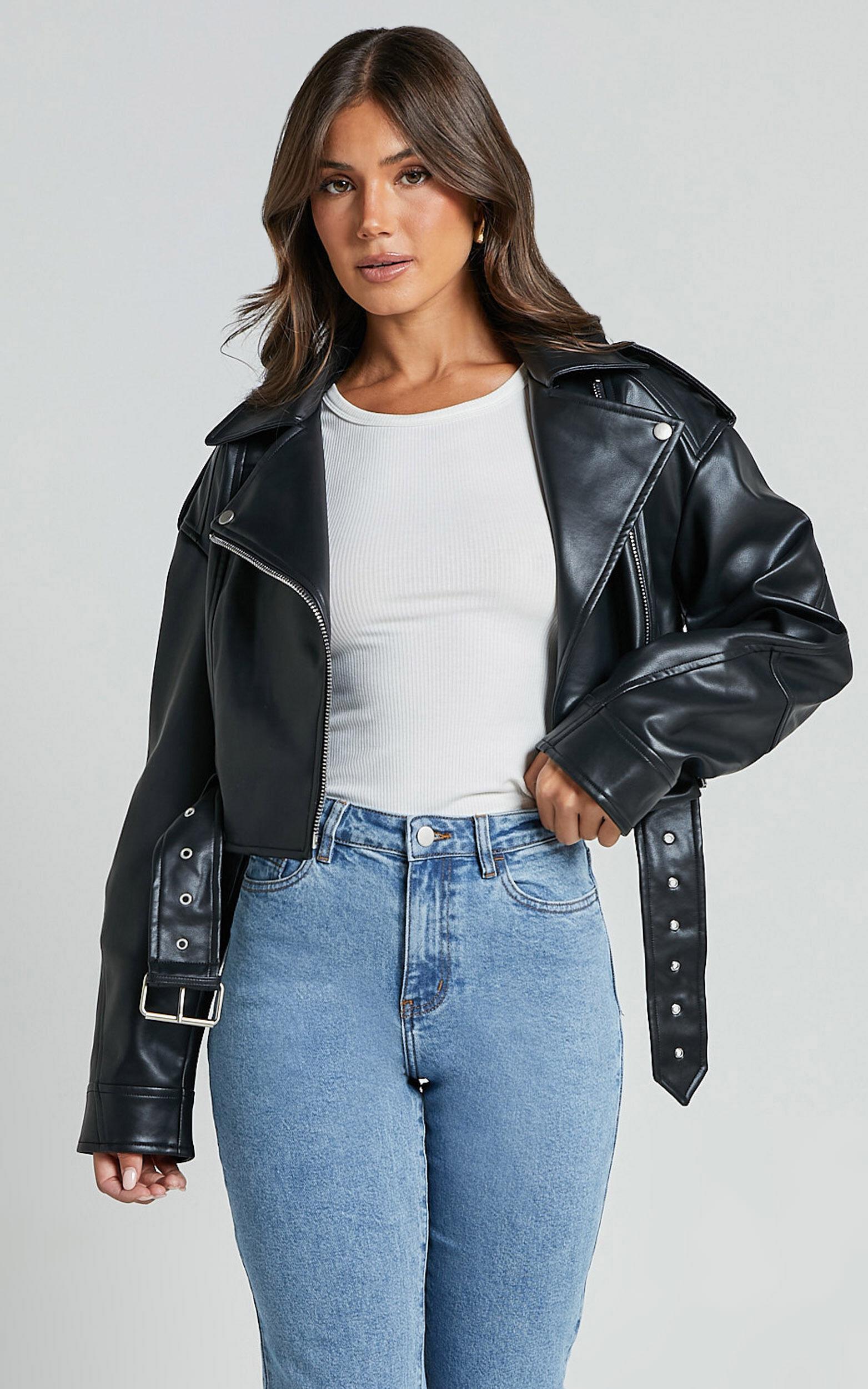 Bertha Jacket - Faux Leather Biker Jacket in Black Product Image