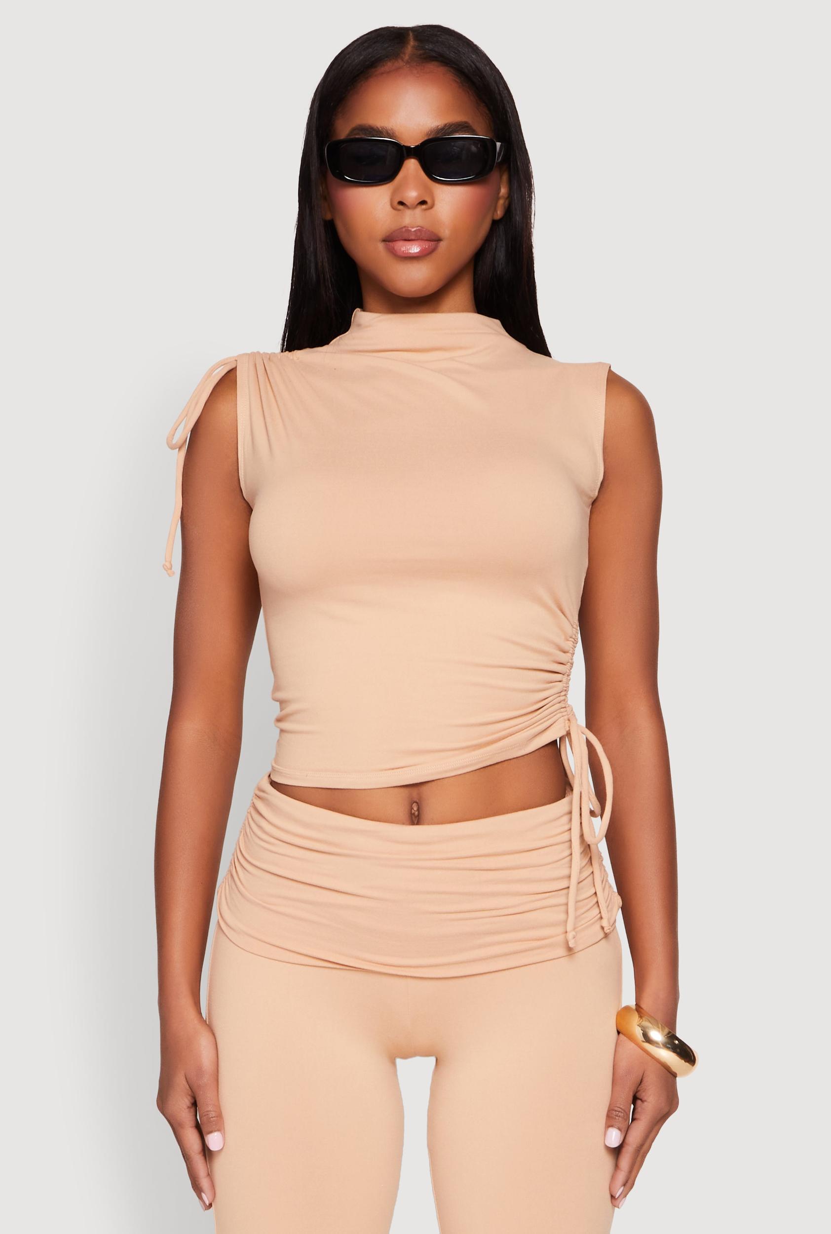 Womens Ruched Mock Neck Crop Top Product Image