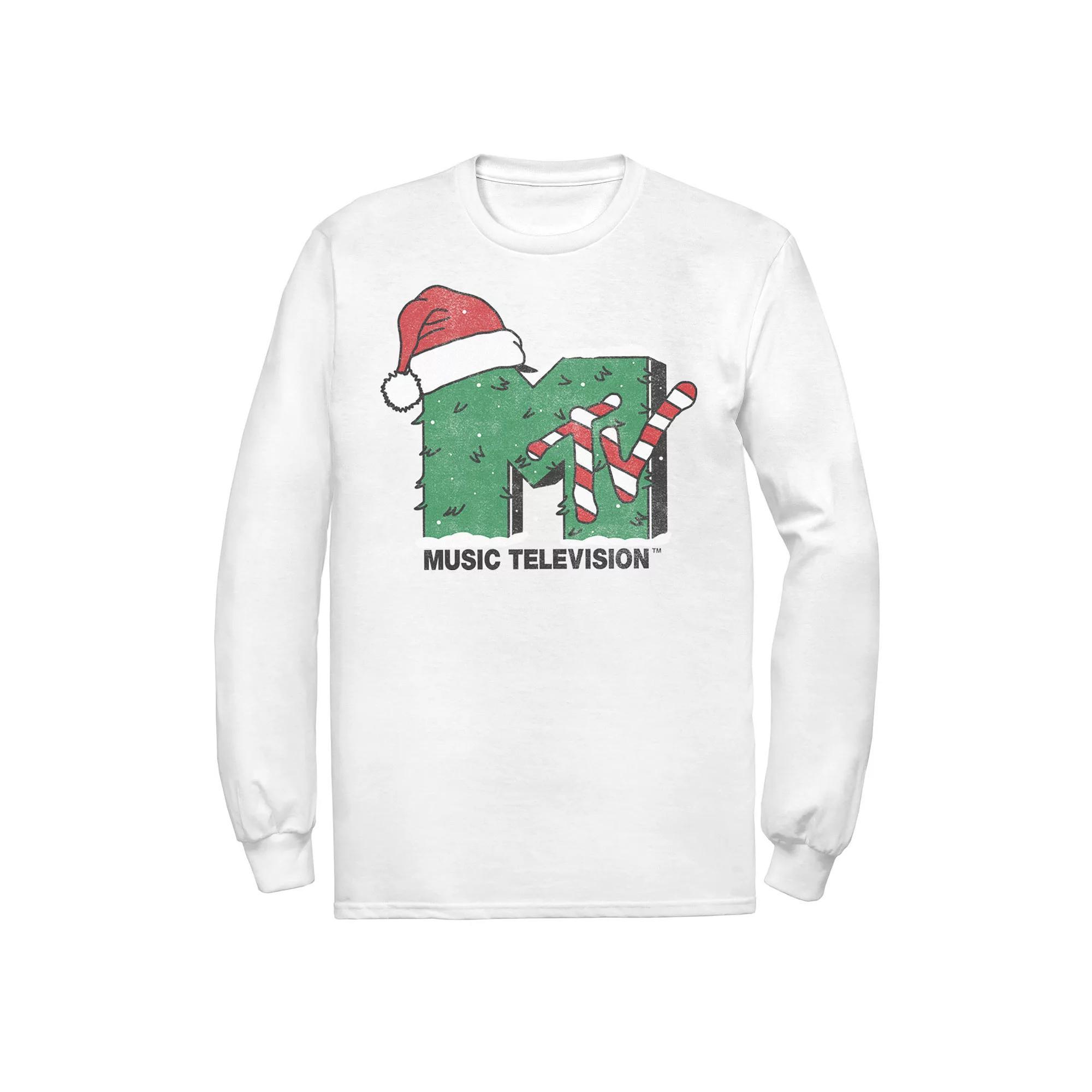 Men's MTV Logo Christmas Tree Santa Hat Colors Tee, Size: Medium, White Product Image