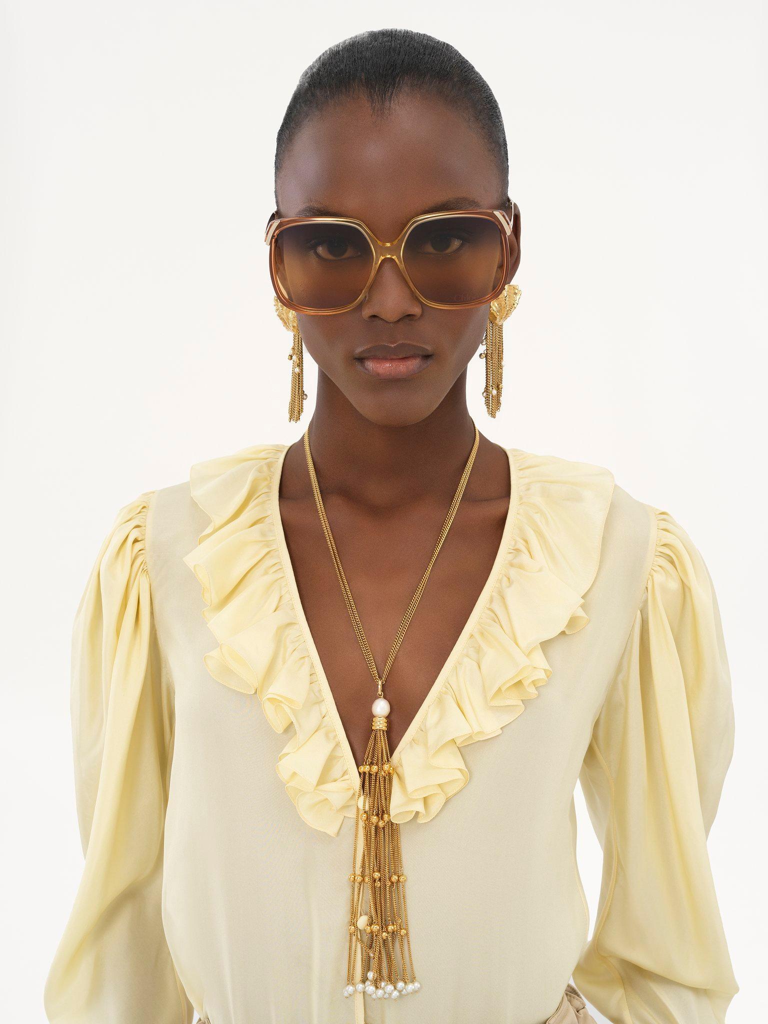 V-neck ruffle top in silk habotai Product Image