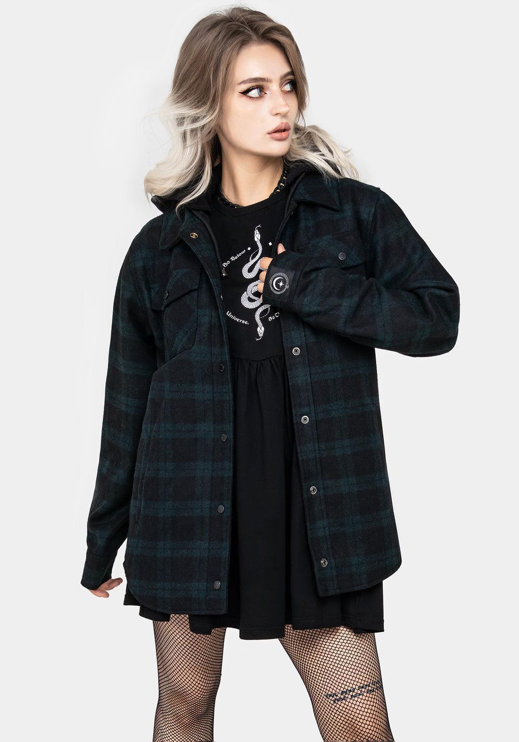 Trellis Hooded Pocket Wool Blend Check Shacket Product Image