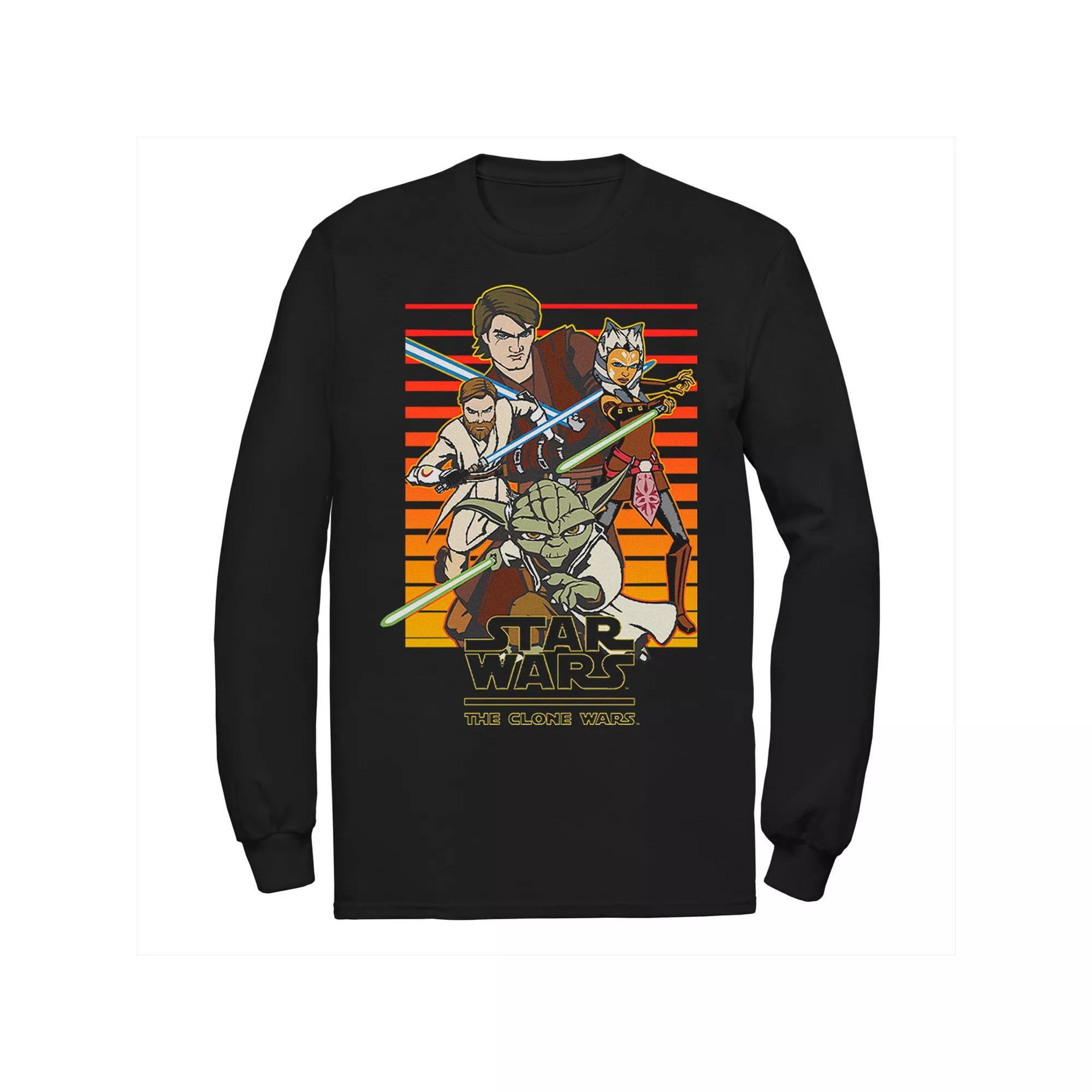 Men's Star Wars: Clone Wars Jedi Group Shot Retro Line Tee, Size: Large, Black Product Image