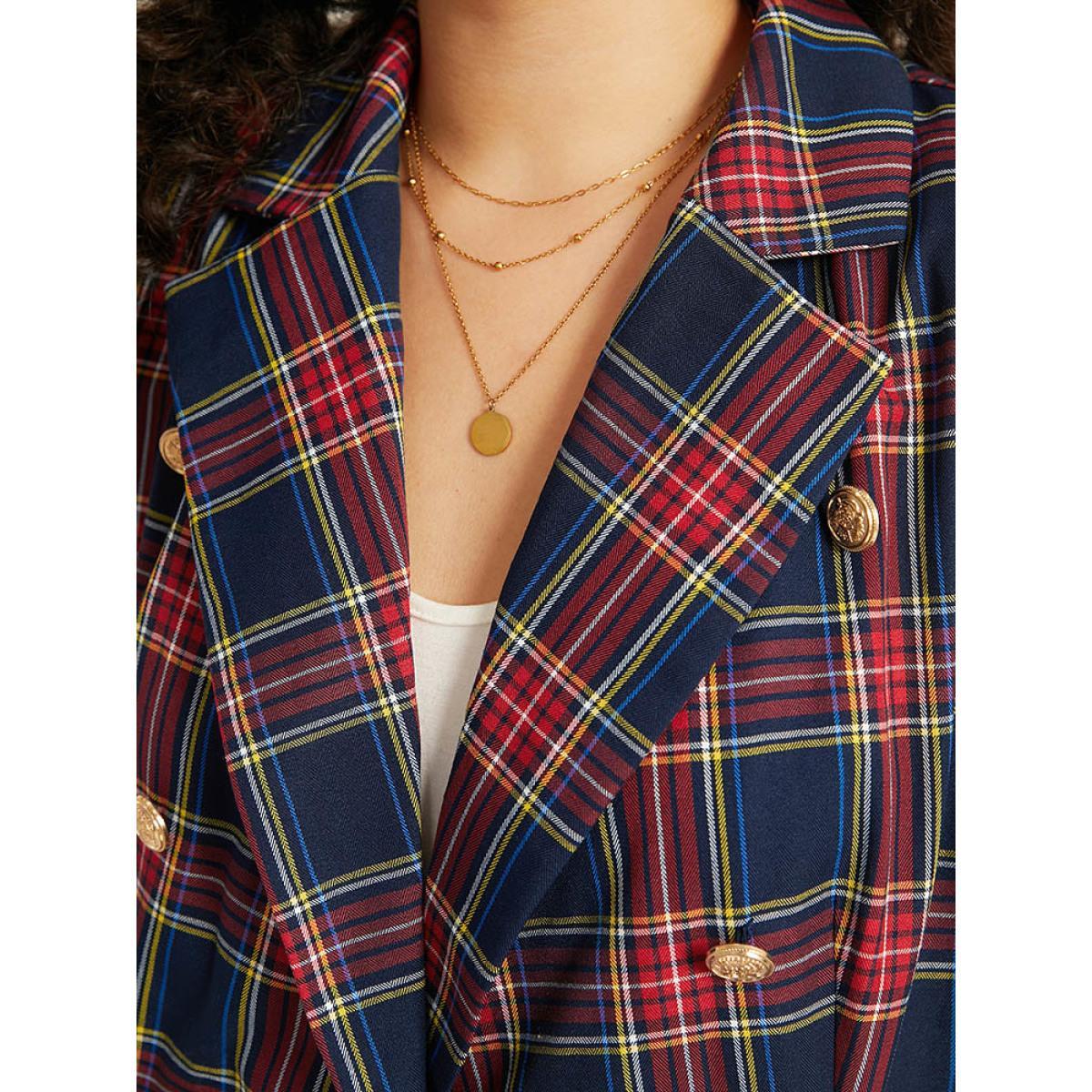 Plus Size Plaid Metal Detail Pocket Blazer Multicolor Women Dailywear Plaid Button Sleeve Long Sleeve Suit Collar 14-16/1X Pocket Casual Blazers BloomChic Product Image