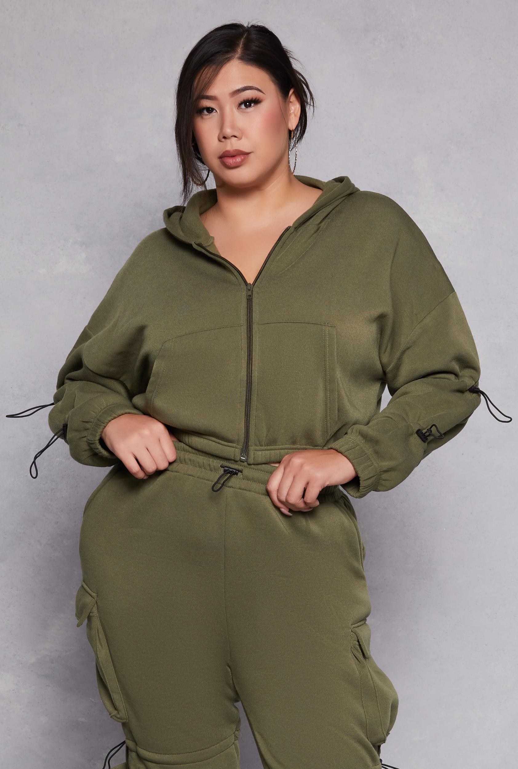 Womens Plus Size Toggle Drawstring Cropped Hoodie Product Image