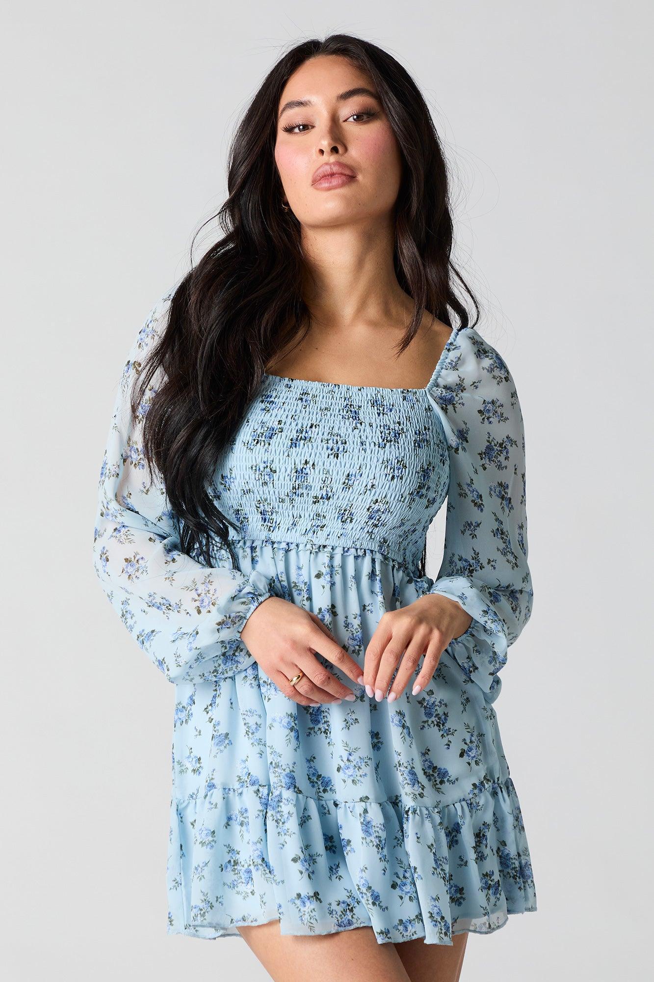 Smocked Tiered Long Sleeve Mini Dress Female Product Image
