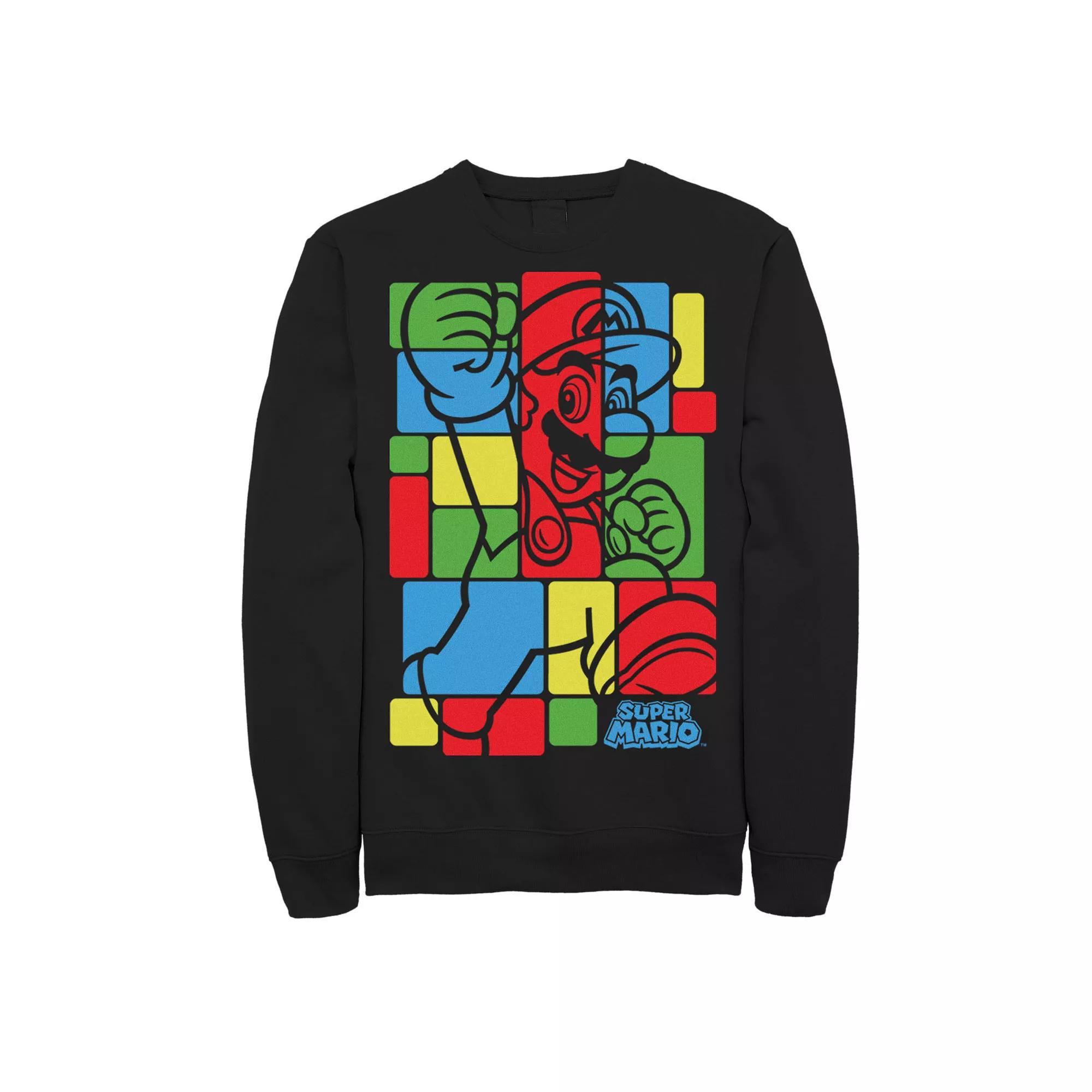 Men's Super Mario Bros Colored Squares Design Fleece, Size: Large Tall, Black Product Image