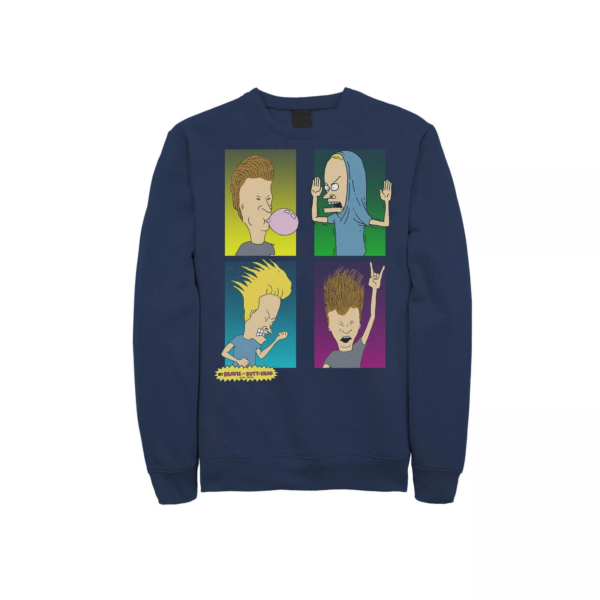 Men's Beavis and Butthead Four Square Sweatshirt, Size: Medium, Blue Product Image