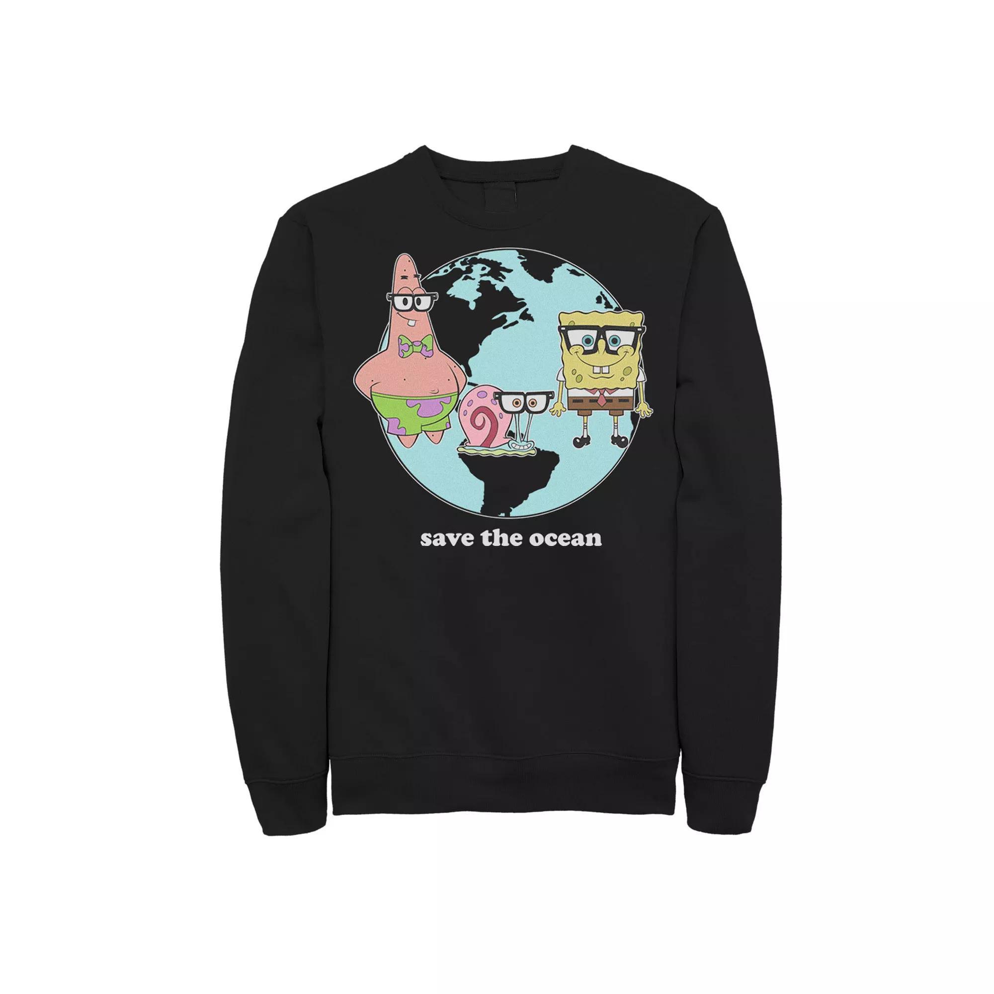 Men's Nickelodeon SpongeBob SquarePants Group Save The Ocean Sweatshirt, Size: Medium, Black Product Image