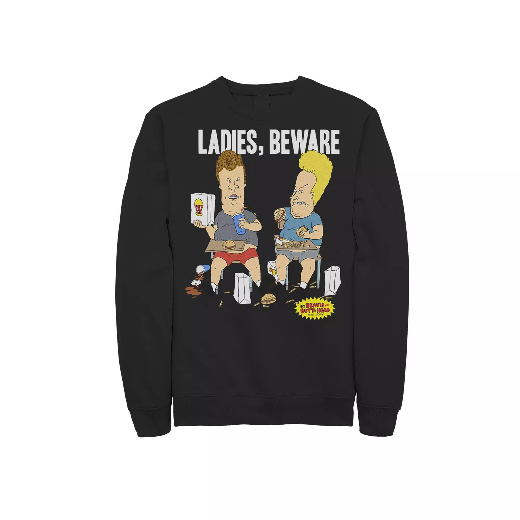 Men's Beavis And Butt-Head Ladies Beware Gluttons Sweatshirt, Size: XXL, Black Product Image