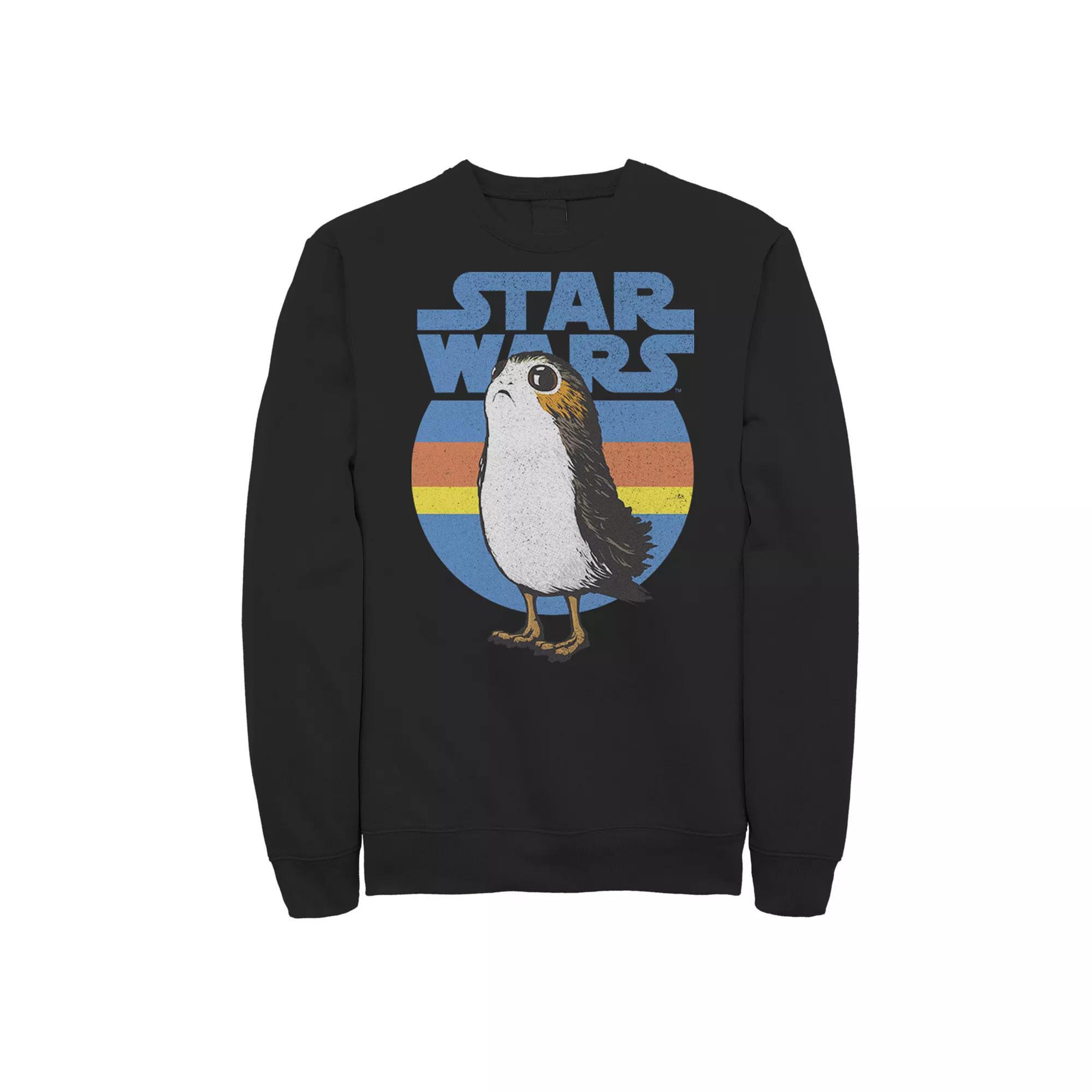 Men's Star Wars Last Jedi Porg Retro Stripes Logo Sweatshirt, Size: Small, Black Product Image