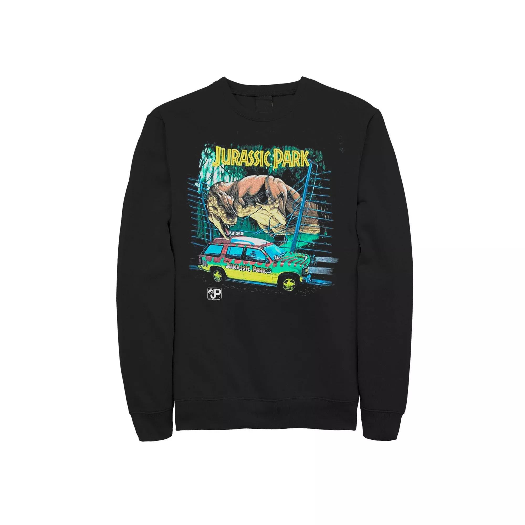 Men's Jurassic Park Vintage Safari Drive Scene Graphic Fleece Pullover, Size: Small, Black Product Image