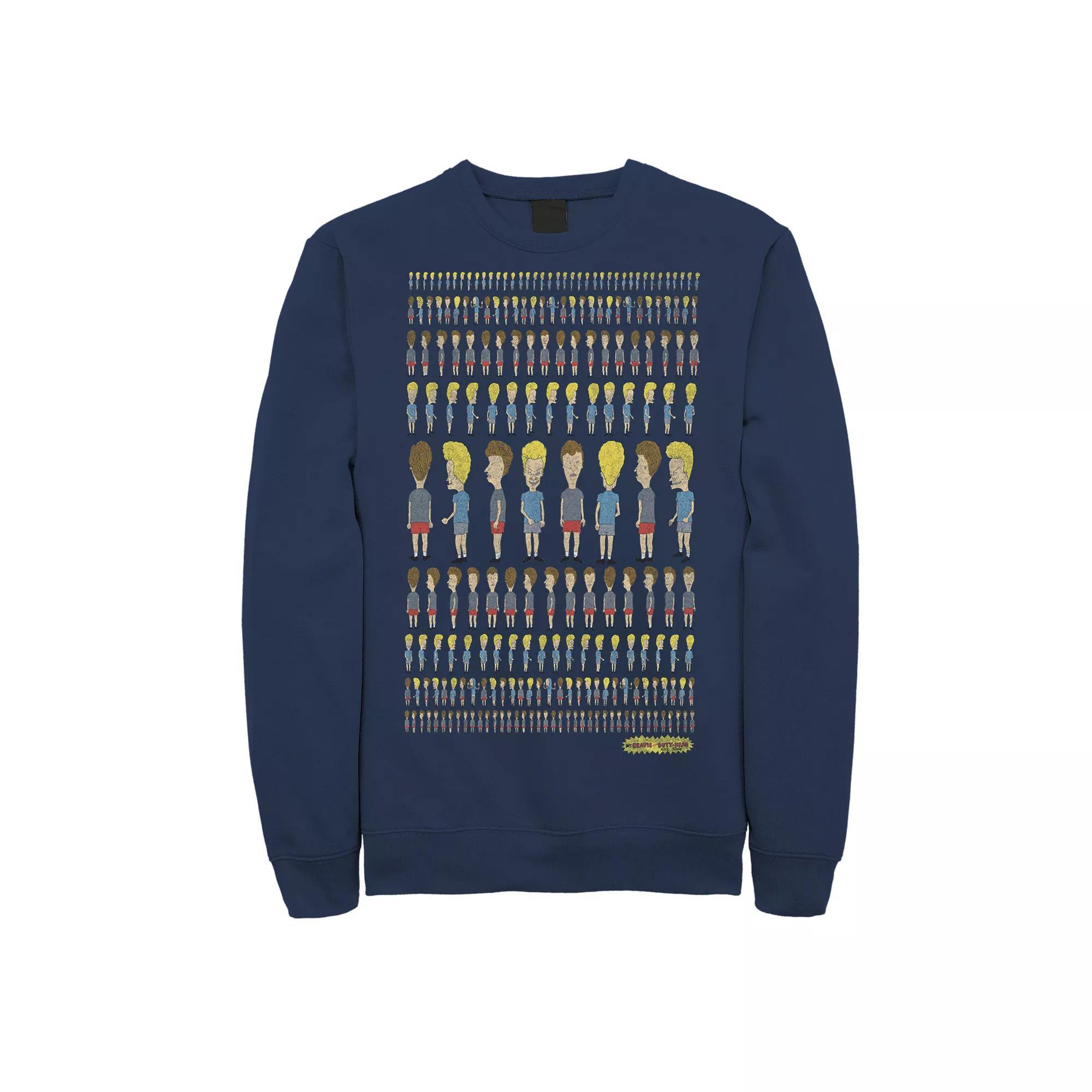 Men's Beavis And Butthead Patterns Rule Distressed Portrait Sweatshirt, Size: Small, Grey Heather Product Image