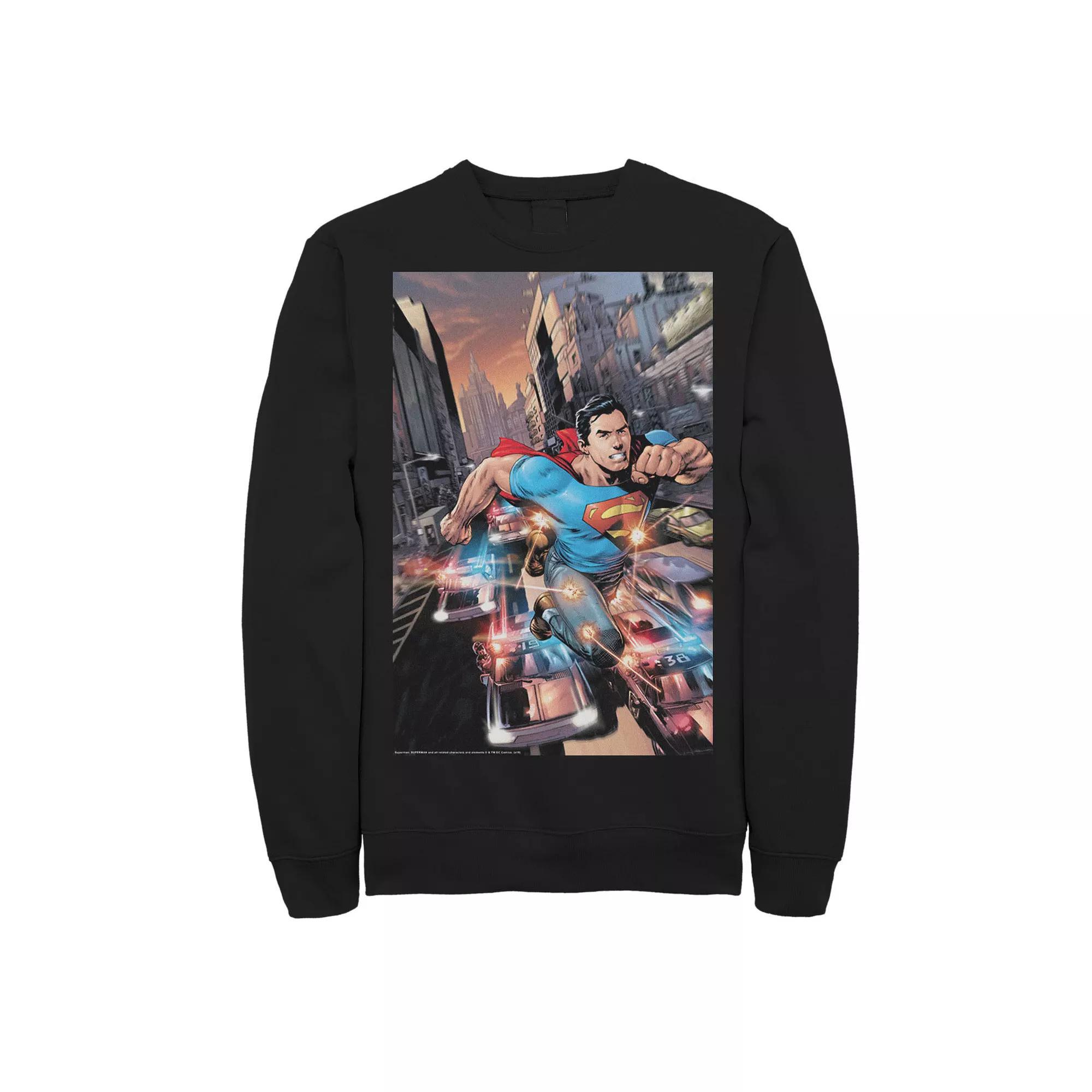 Men's DC Comics Superman Flashing Lights Poster Sweatshirt, Size: Small, Black Product Image