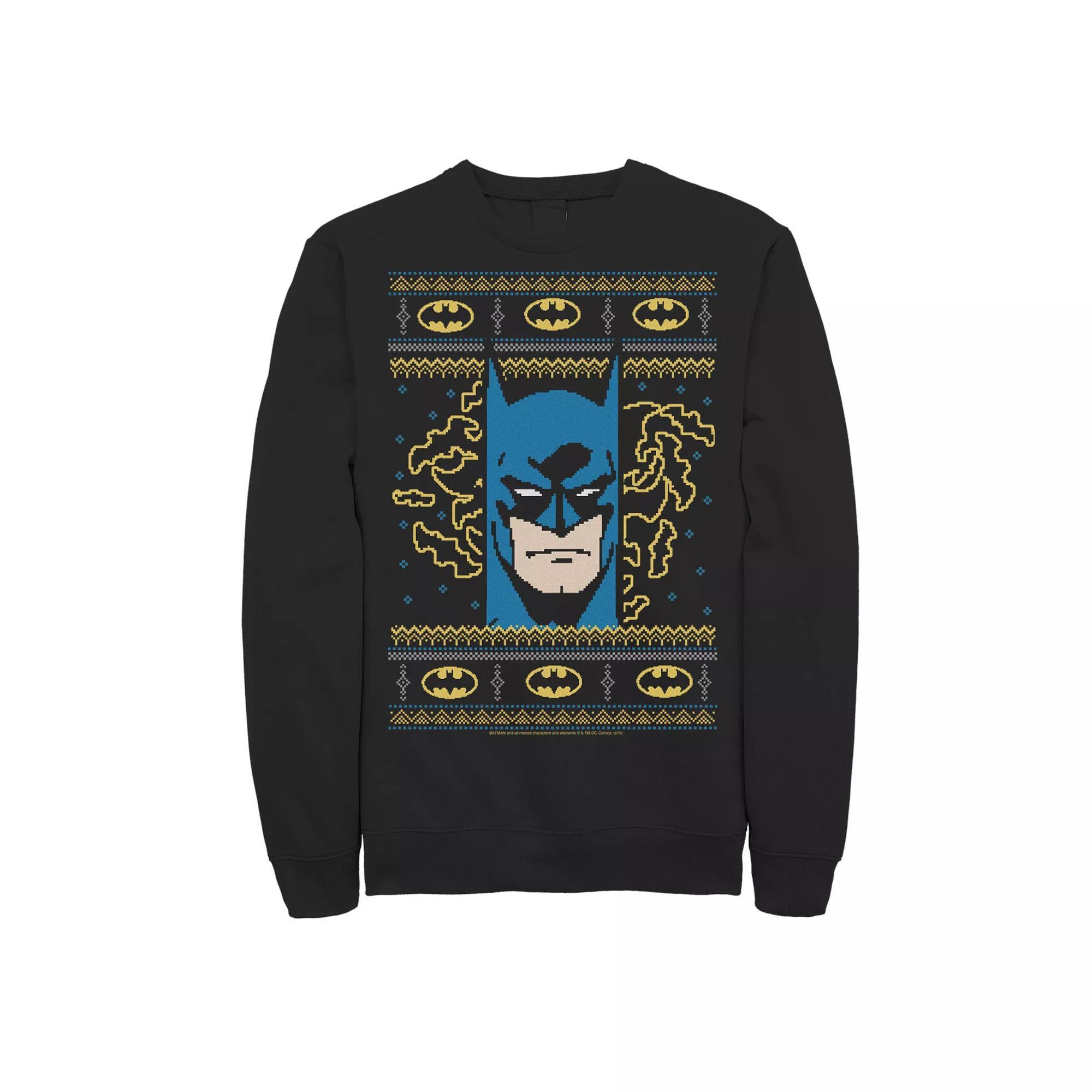 Men's DC Comics Batman Face Christmas Sweater Style Sweatshirt, Size: Medium, Grey Heather Product Image