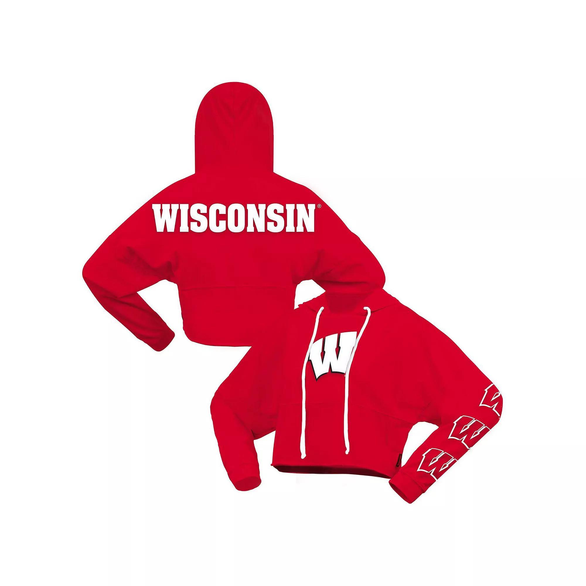 Women's Spirit Jersey Red Wisconsin Badgers Oversized Cropped Pullover Hoodie, Size: Medium Product Image