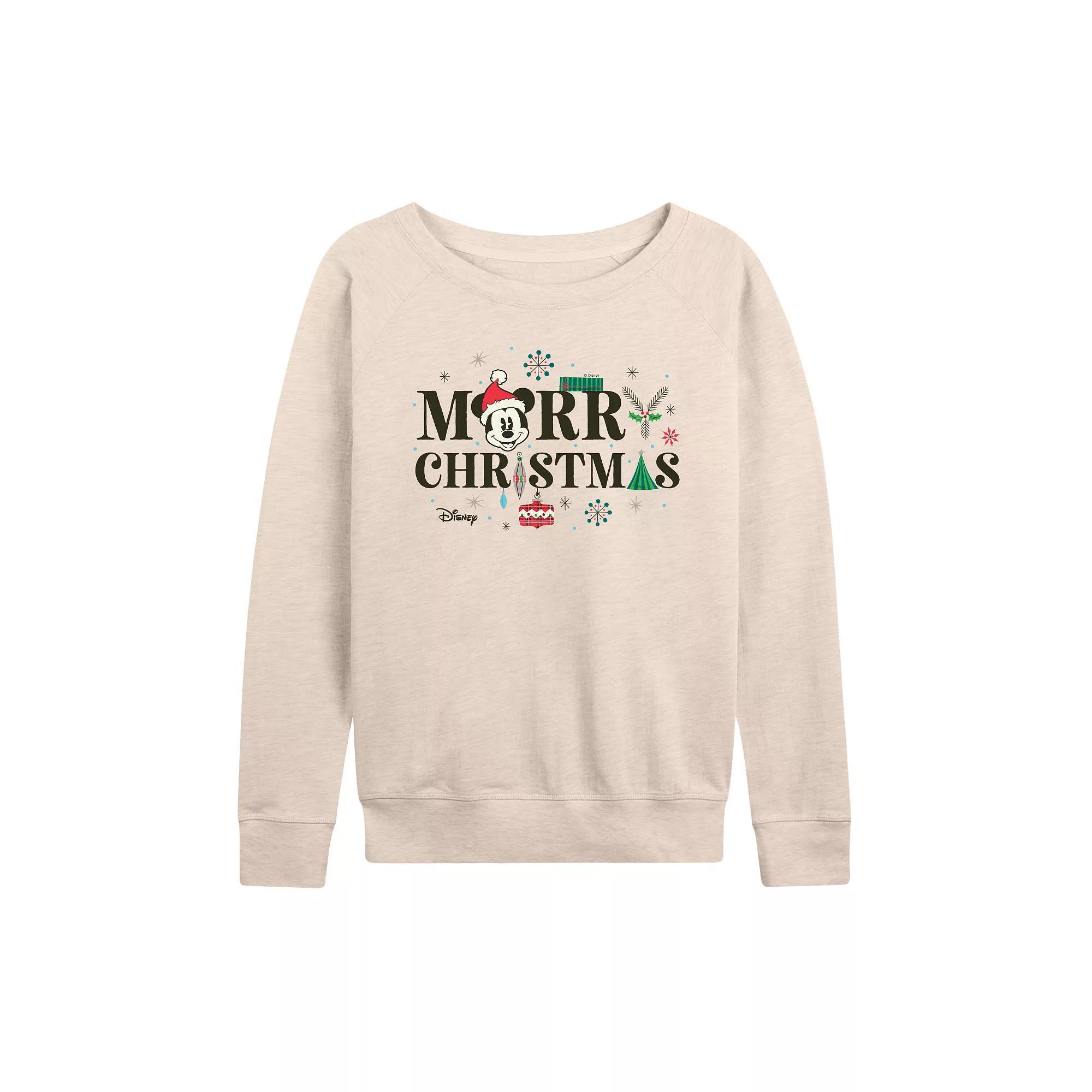 Disney's Mickey Mouse Women's Merry Christmas French Terry Long Sleeve Tee, Size: XL, Beige Product Image