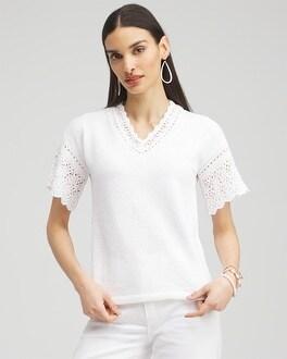 Pointelle Knit Pullover Sweater Product Image