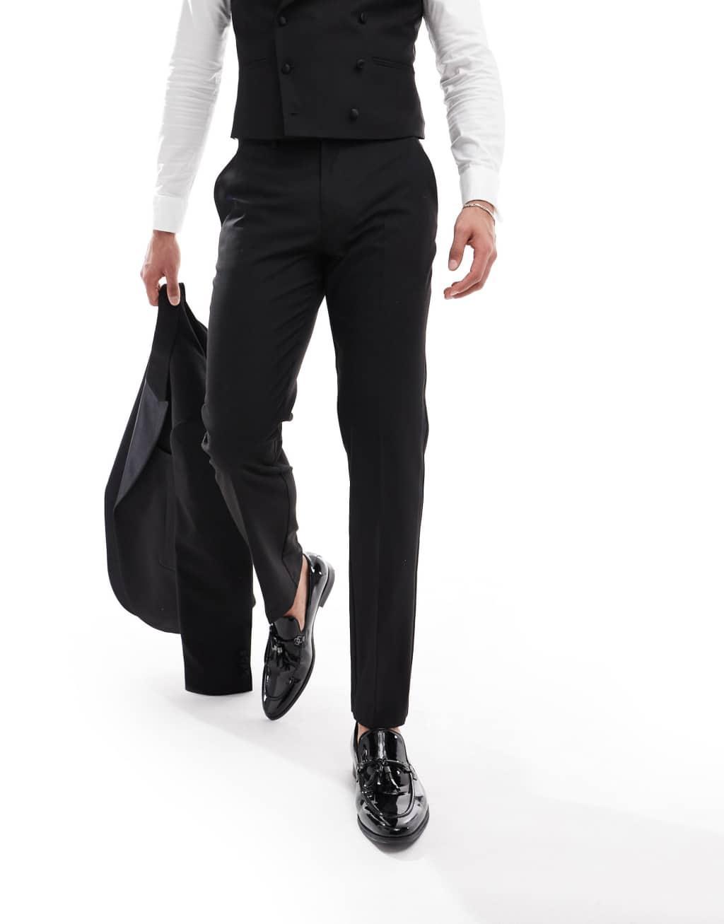 ASOS DESIGN slim tuxedo pants in black Product Image
