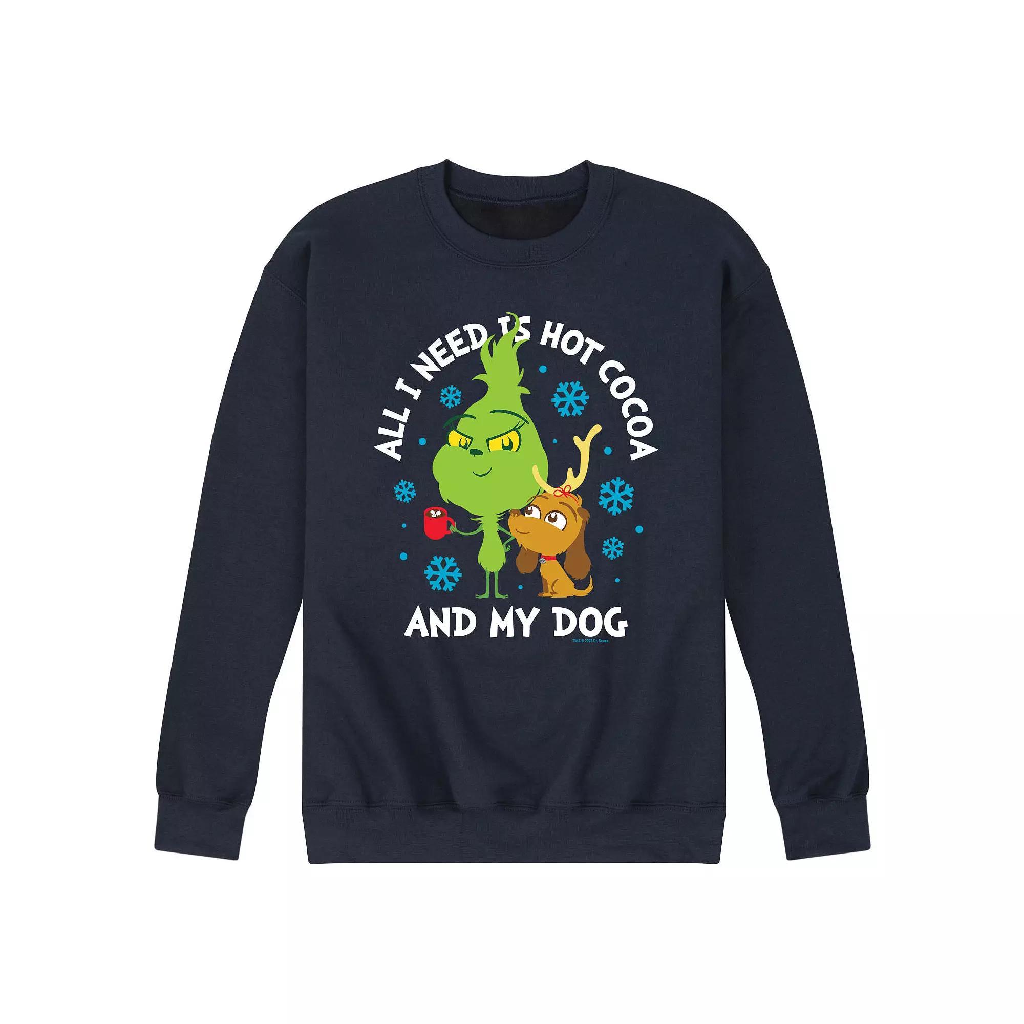 Mens Dr. Seuss The Grinch Hot Cocoa And My Dog Fleece Sweatshirt Blue Product Image