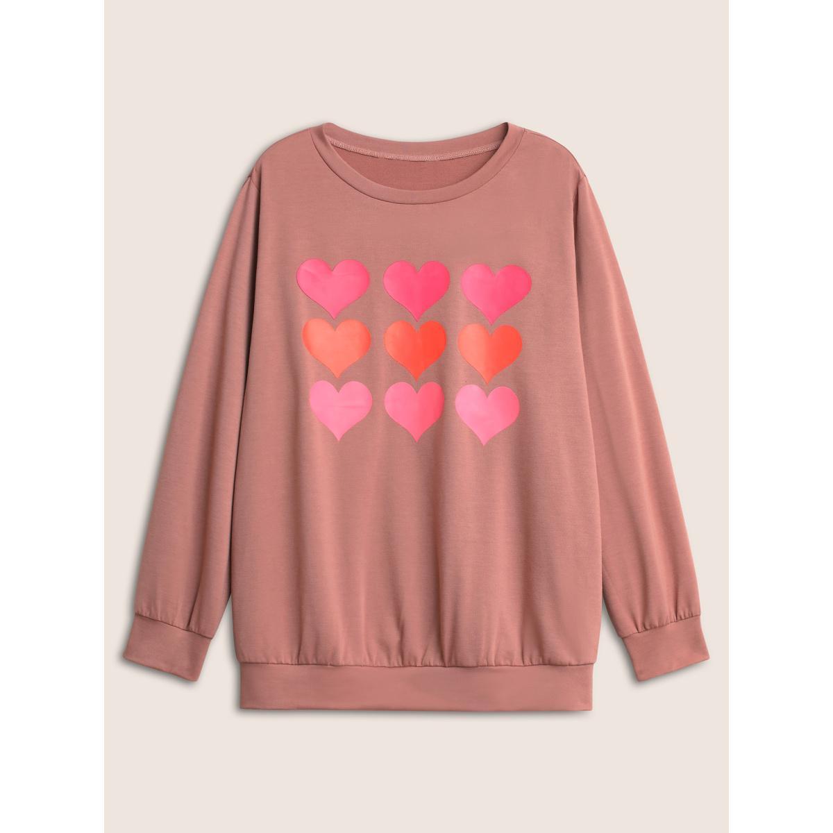 Plus Size Heart Ombre Crew Neck Sweatshirt Women DustyPink Casual Non Everyday Sweatshirts BloomChic 30/6X Product Image