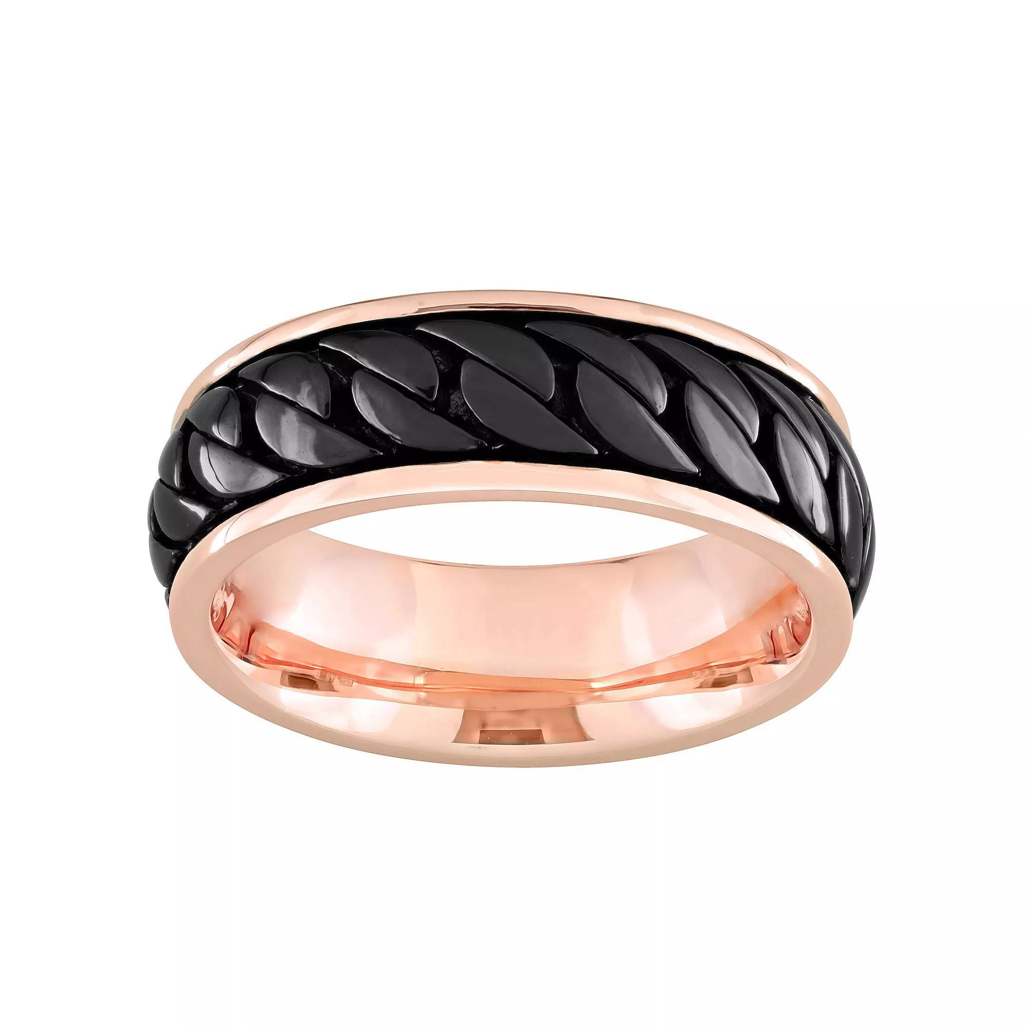 Stella Grace Mens Rose Gold Tone Sterling Silver Ribbed Design with Black Rhodium Pink Tone Product Image