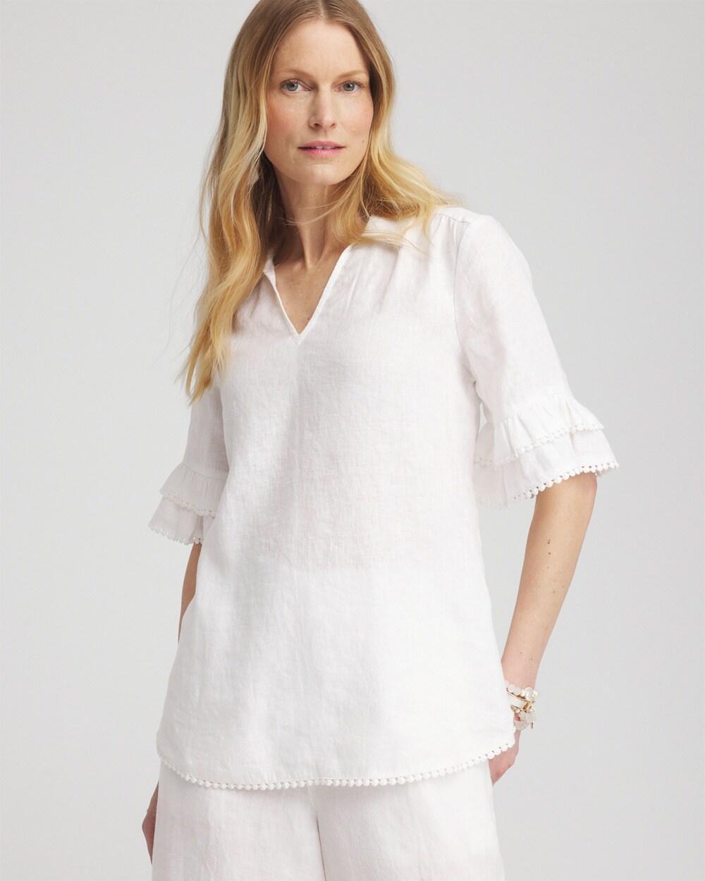 Linen Ruffle Sleeve Blouse Product Image
