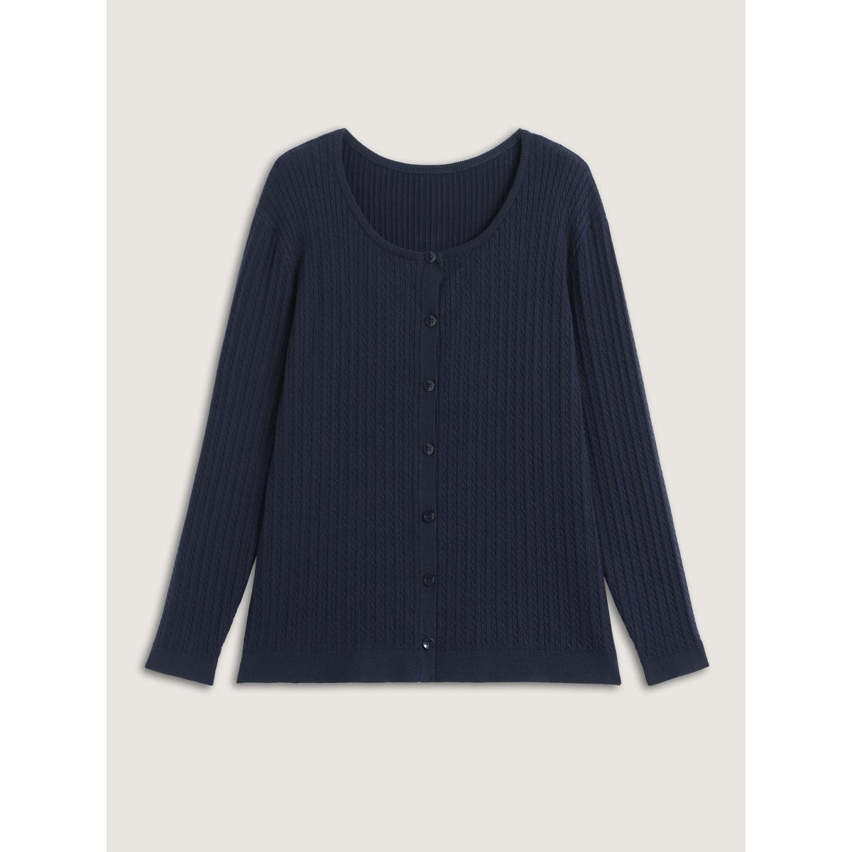 Plus Size Supersoft Cable Knit Button Solid Cardigan Midnight Women Loose Long Sleeve Everyday-Casual Cardigans BloomChic 14-16/1X Product Image