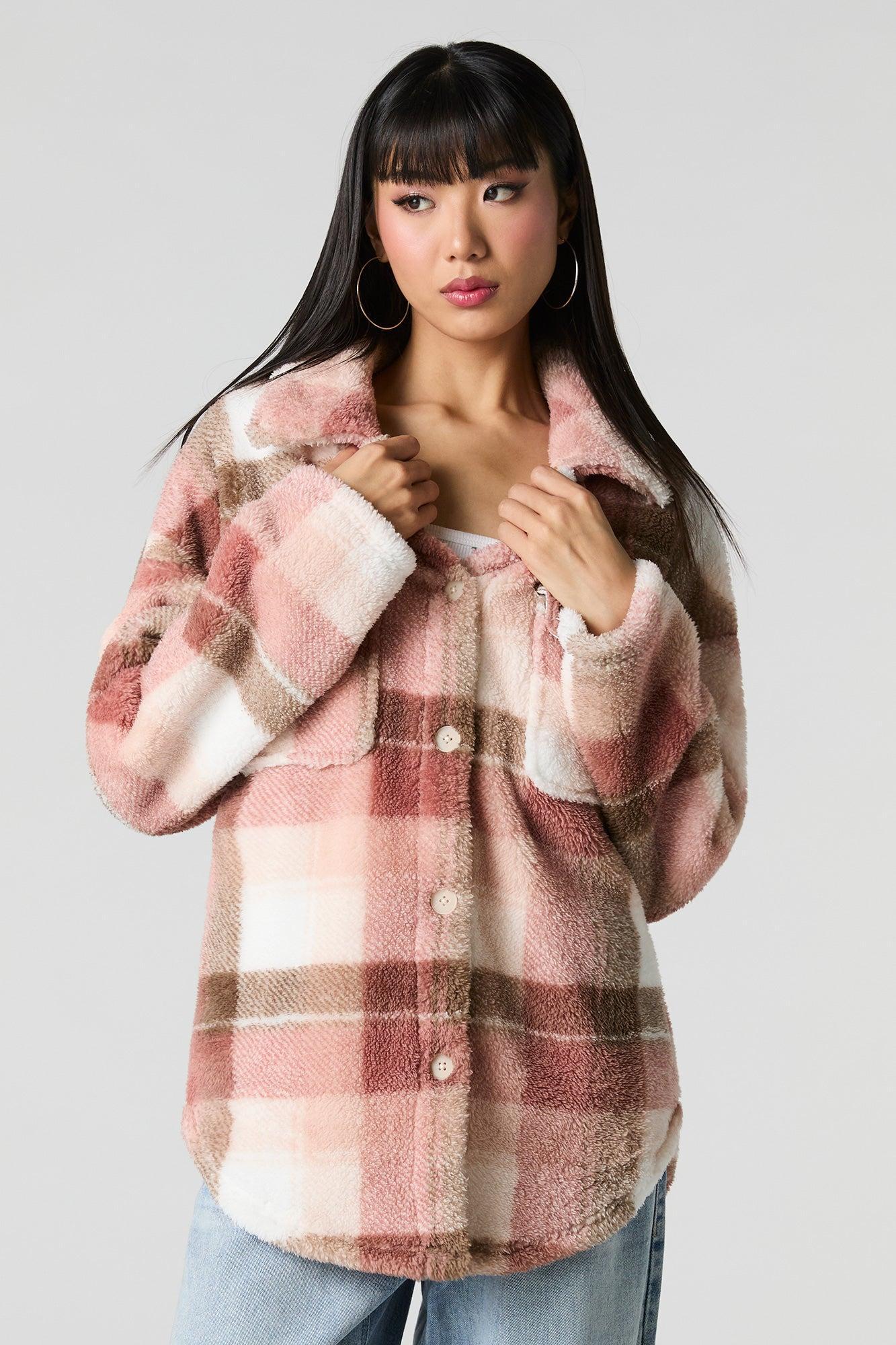 Sherpa Plaid Shacket Female Product Image