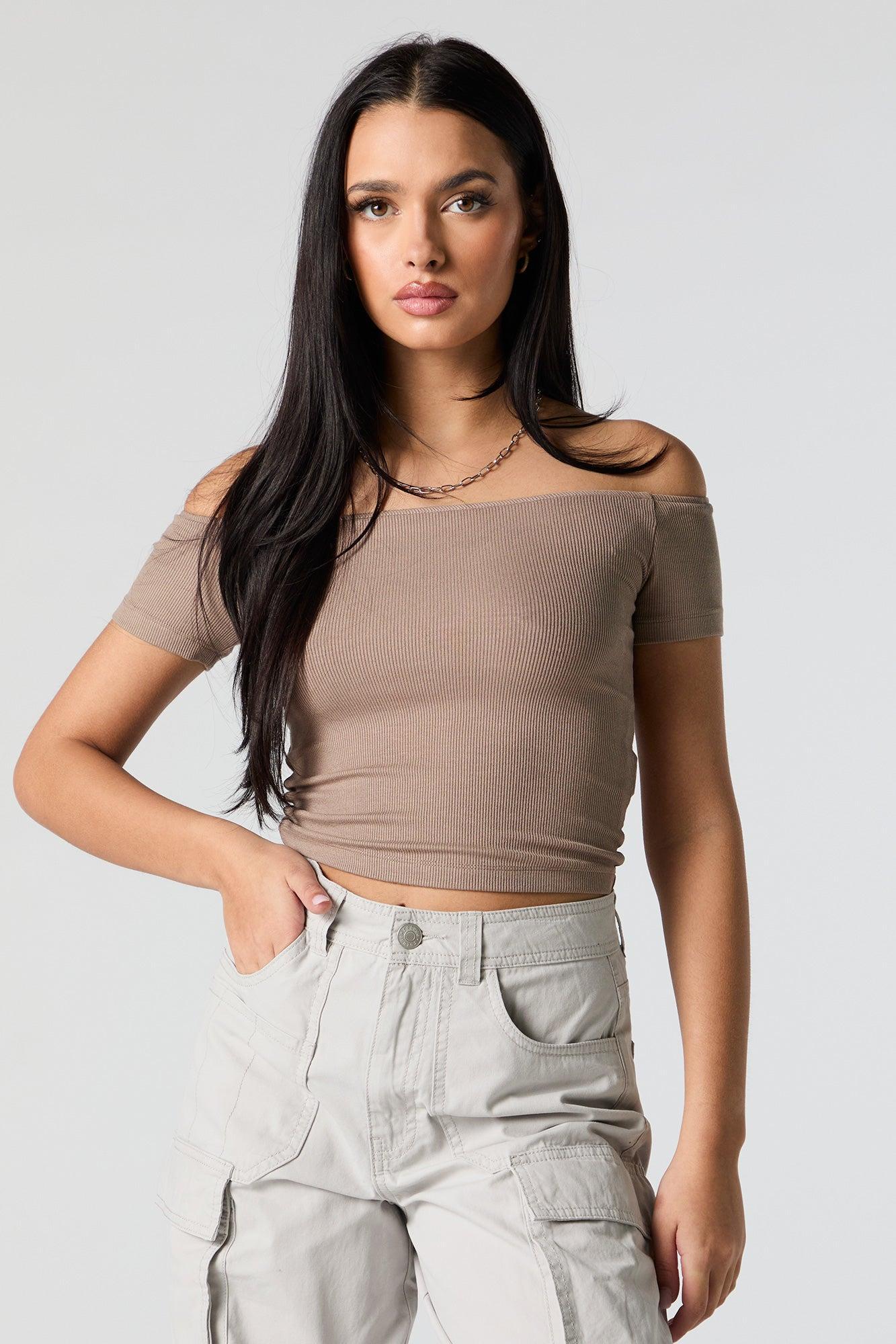 Ribbed Off Shoulder Crop Top Female Product Image
