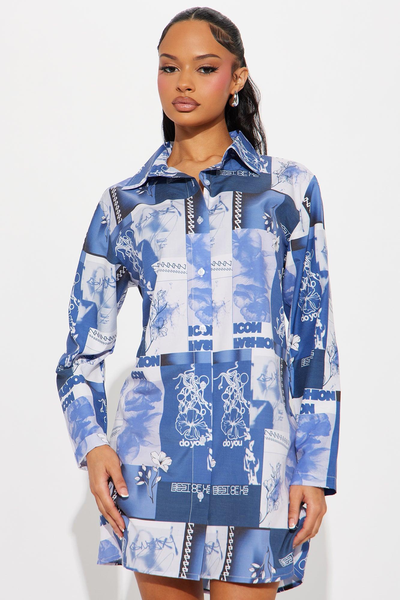Local Charm Shirt Mini Dress - Blue Product Image