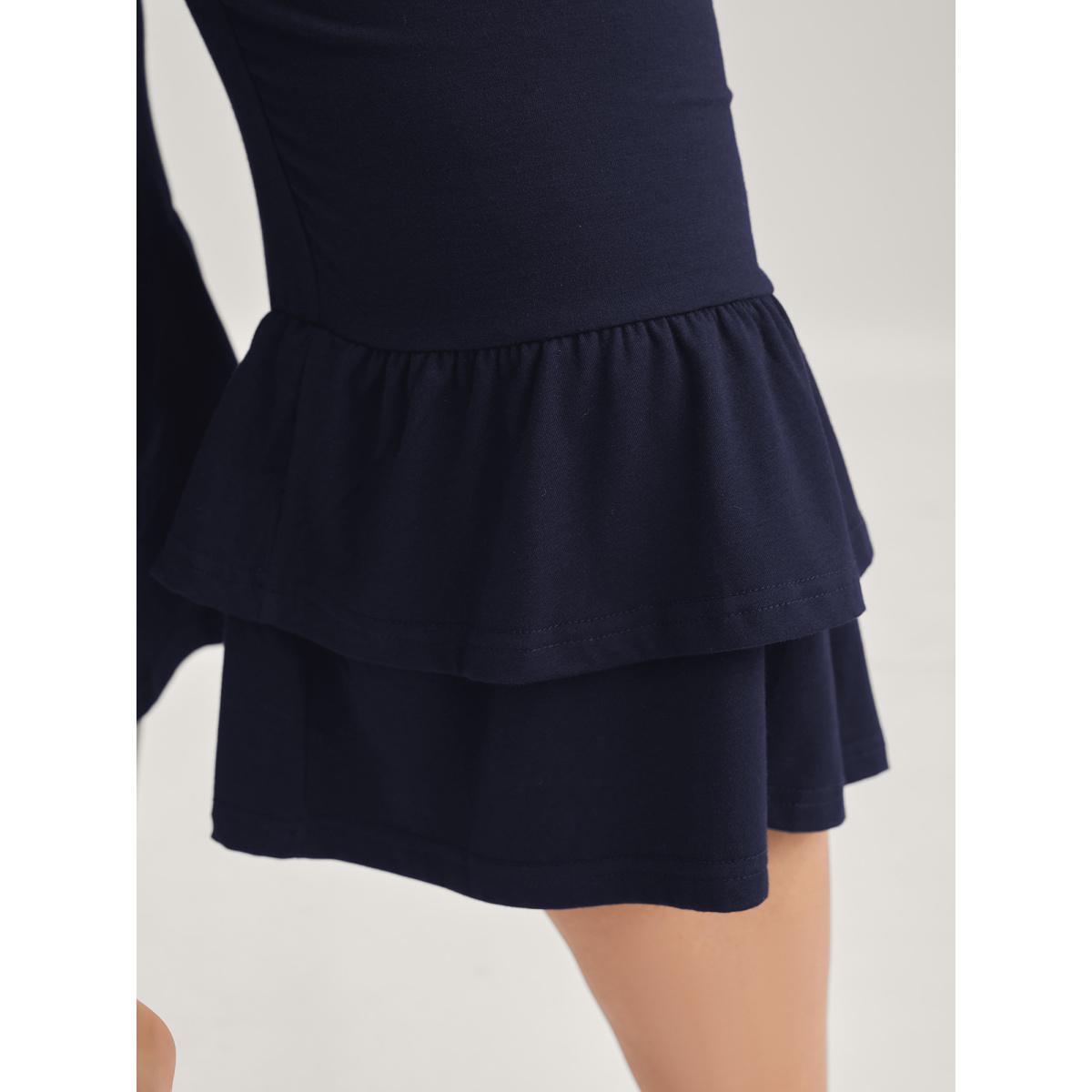 Plus Size Layered Ruffled Flare Hem Pants Women Black Bodycon Mid Rise Everyday-Elegant Pants BloomChic 26/4X Product Image