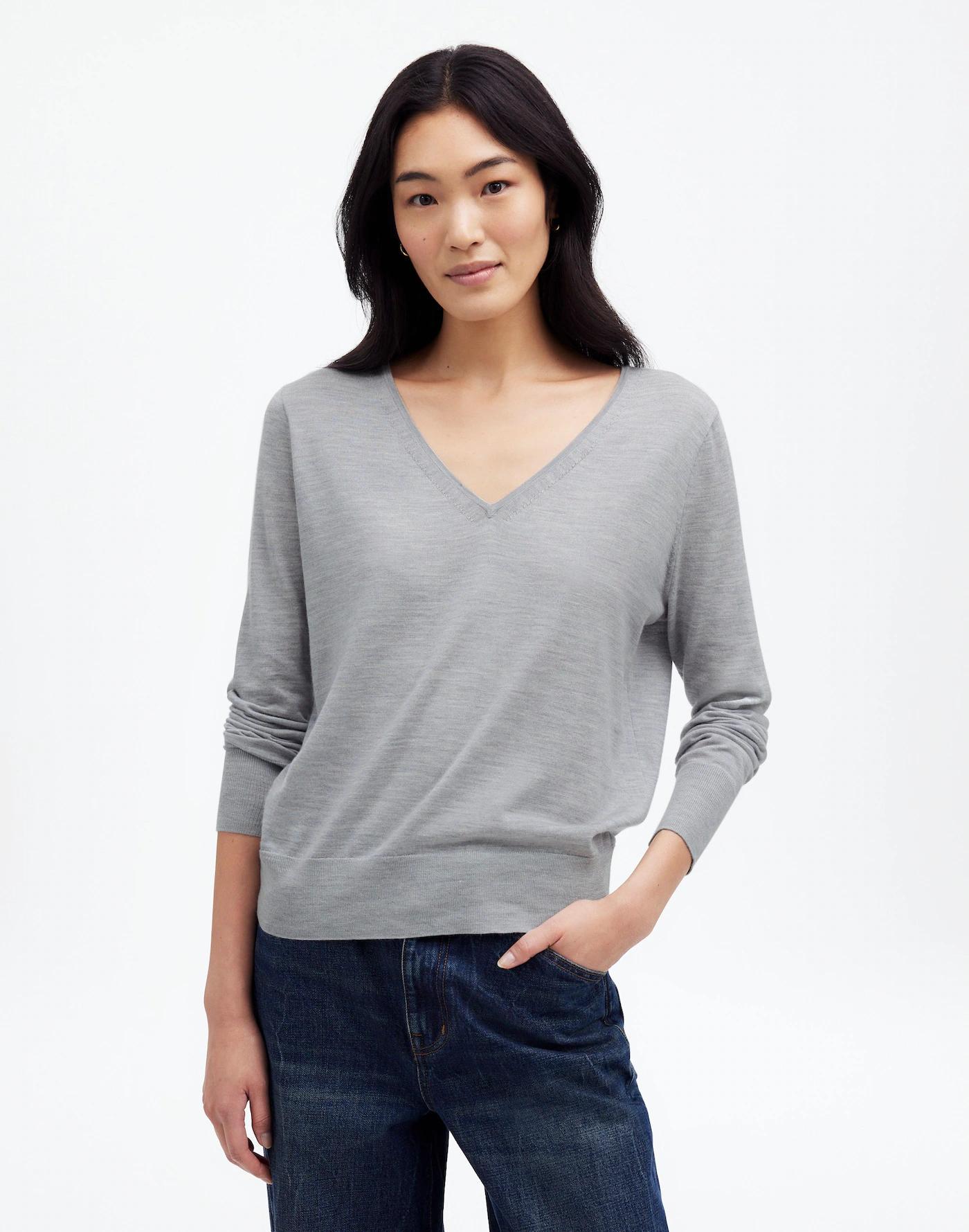 Merino Wool-Silk Blend V-Neck Sweater Product Image