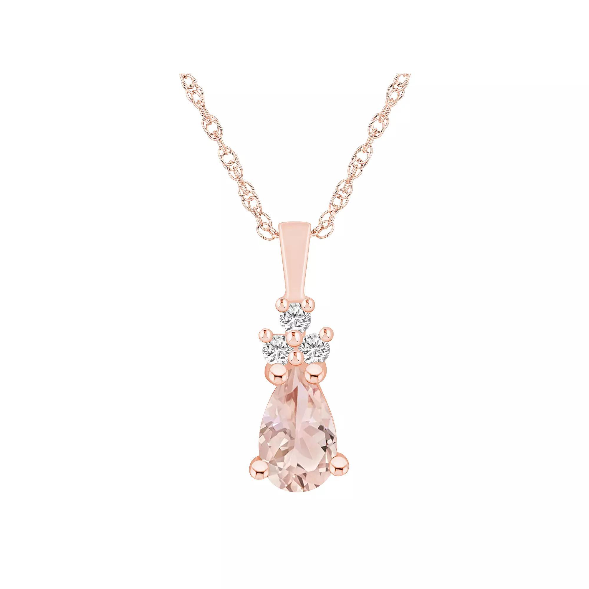 Alyson Layne 14k Rose Gold Pear Shape Morganite & 1/10 Carat T.W. Diamond Pendant Necklace, Women's, Size: 18", 14k Rosegold Product Image