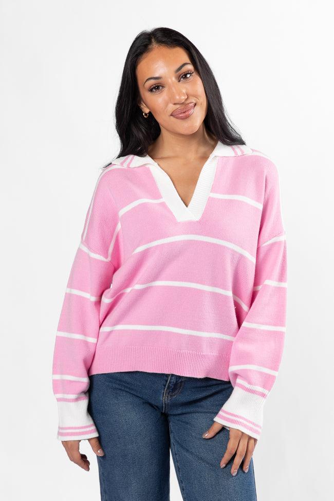 Imagine That Pink Striped Collared Sweater FINAL SALE Product Image