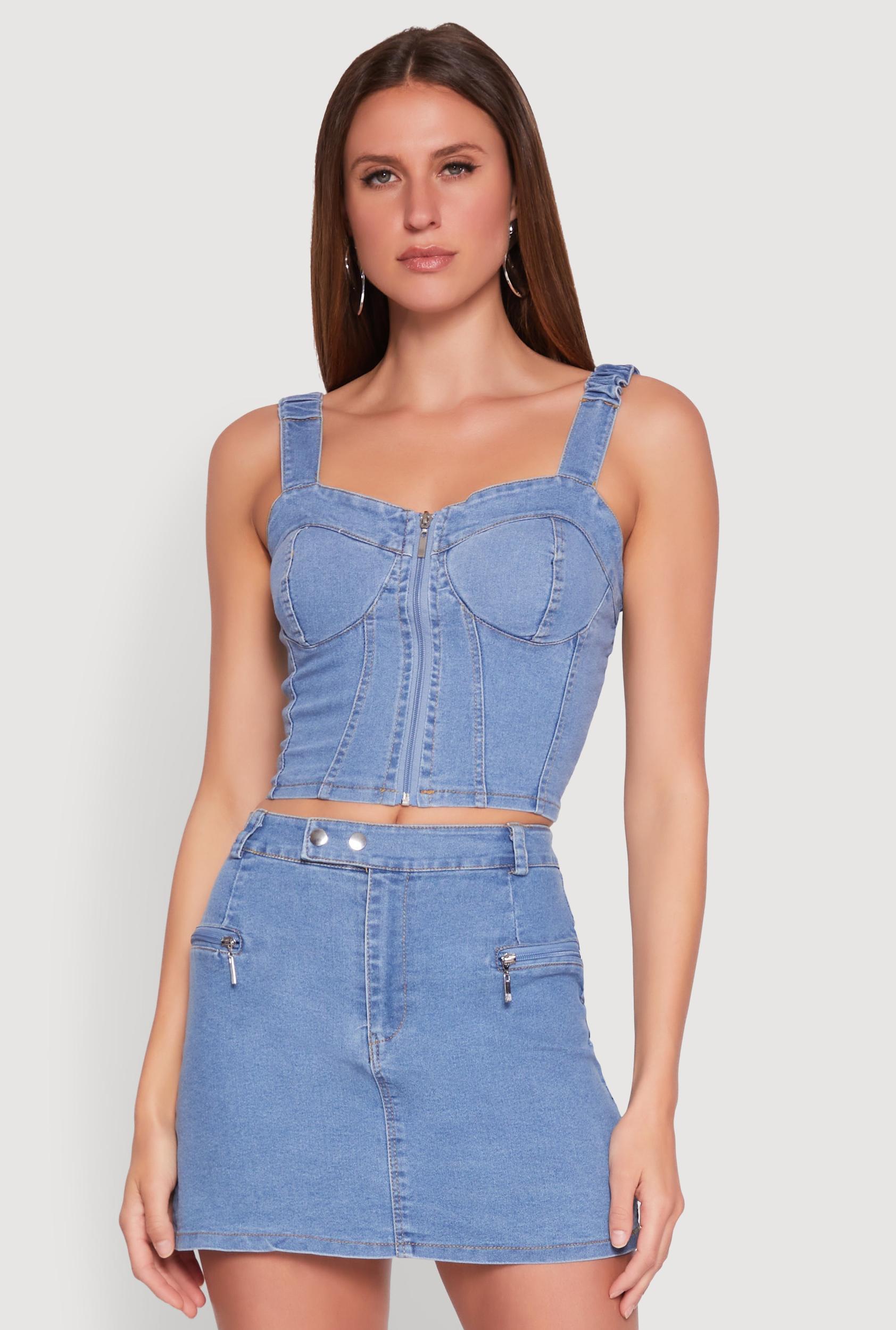 Womens Denim Zip Front Bustier Top Product Image