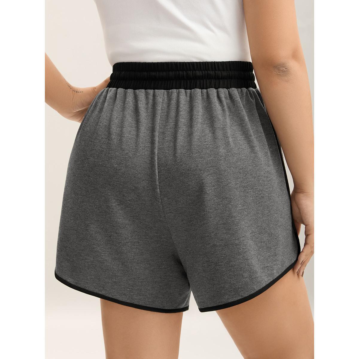 Plus Size Color Block Drawstring Plain Shorts Women DimGray Casual Contrast Loose Everyday Shorts BloomChic 10/M Product Image