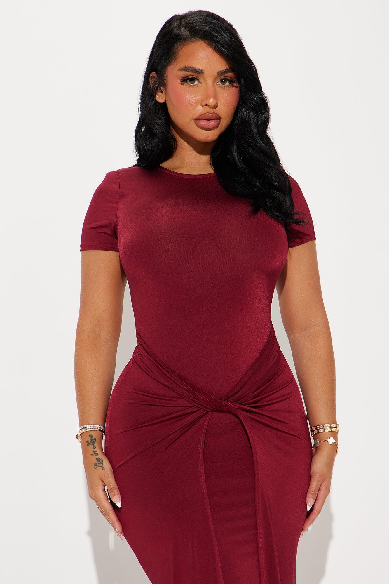 Catarina Slick Short Sleeve Maxi Dress - Brick Red Product Image