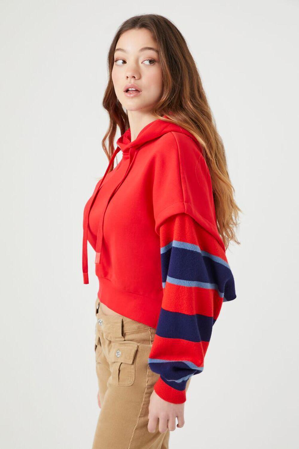Striped Layered-Sleeve Hoodie | Forever 21 Product Image