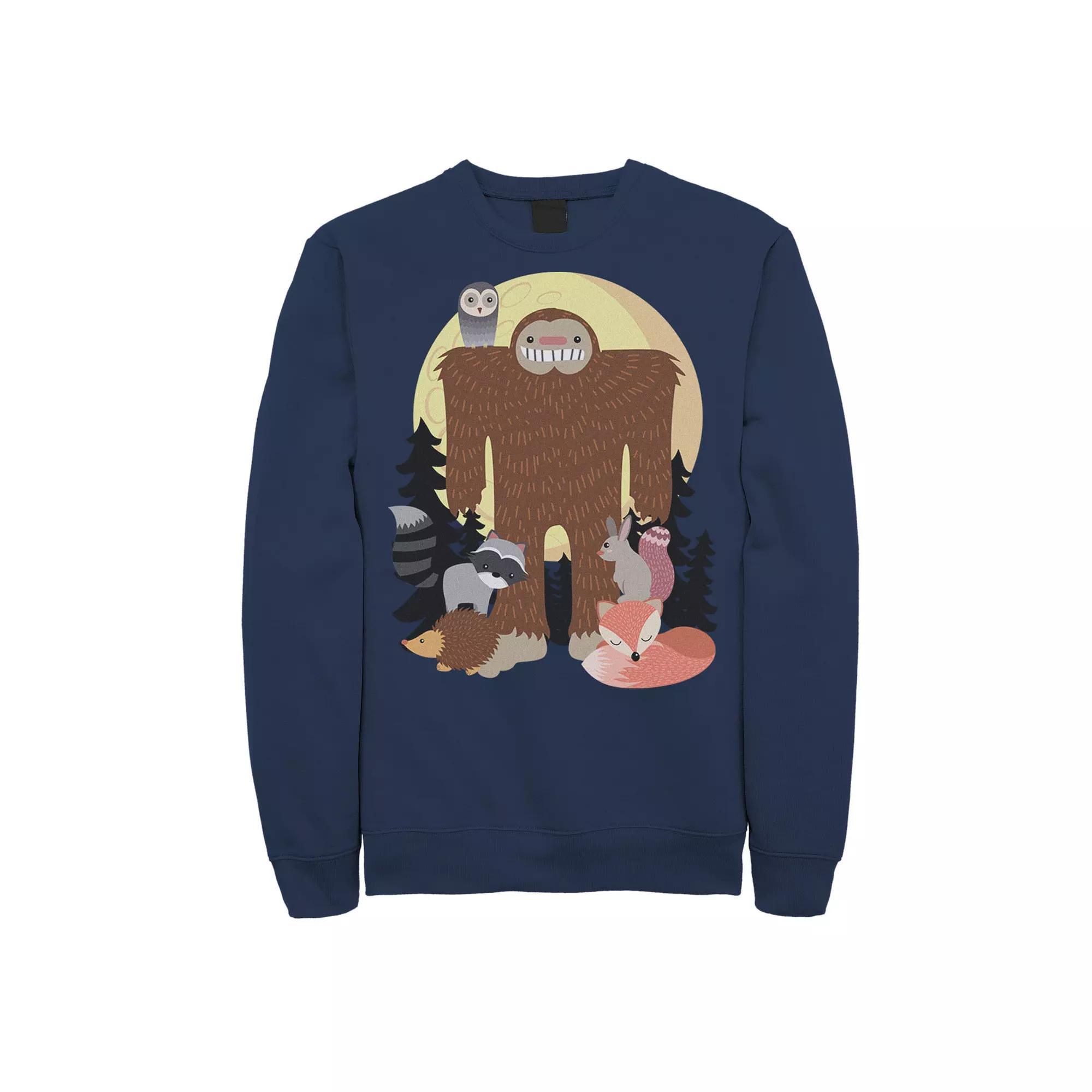 Men's Sasquatch With Woodland Creatures Sweatshirt, Size: Small, Blue Product Image