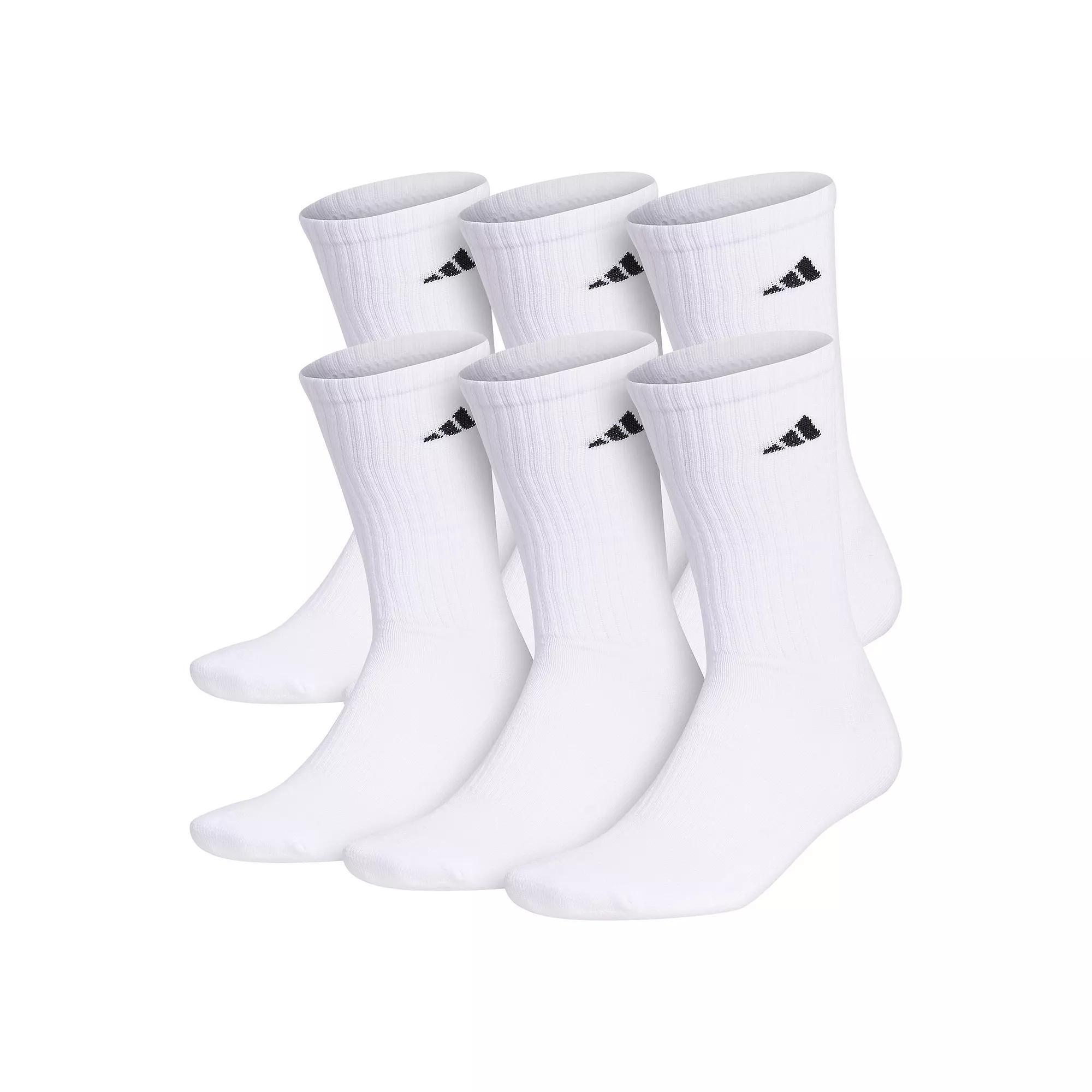 Men's adidas 6-pack Solid Color Athletic Cushioned Crew Socks, Size: 8-12, White Product Image