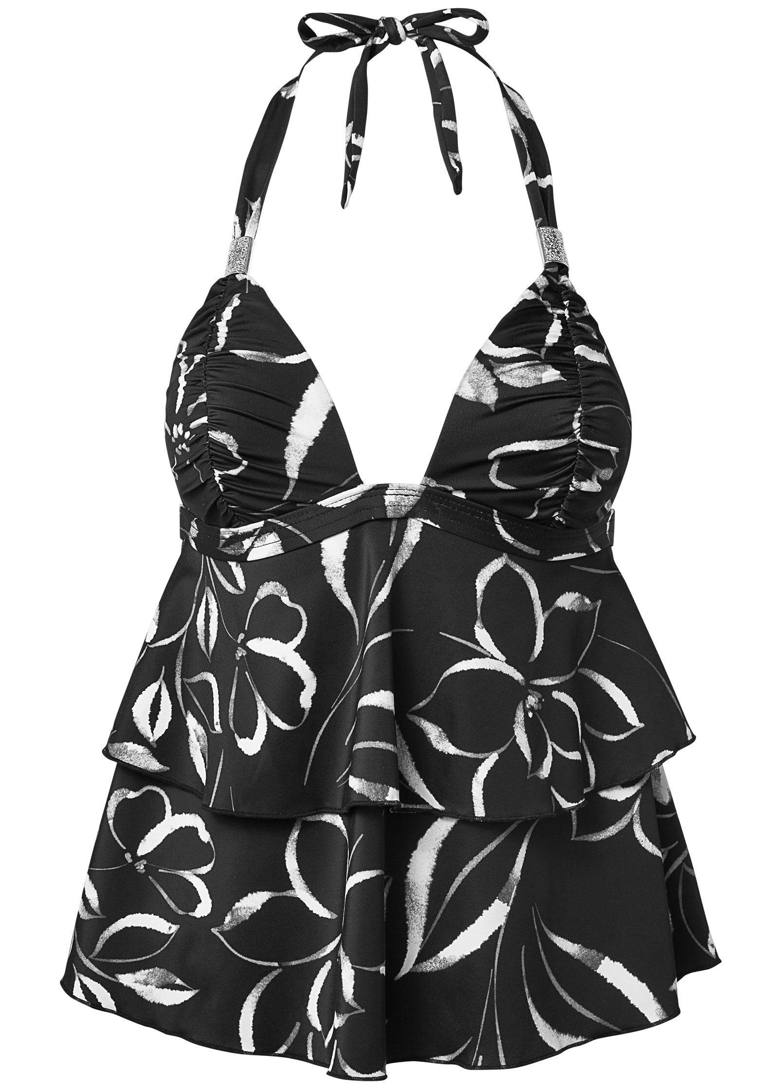 Ruched Goddess Tankini Top - Nighttime Blooms Product Image