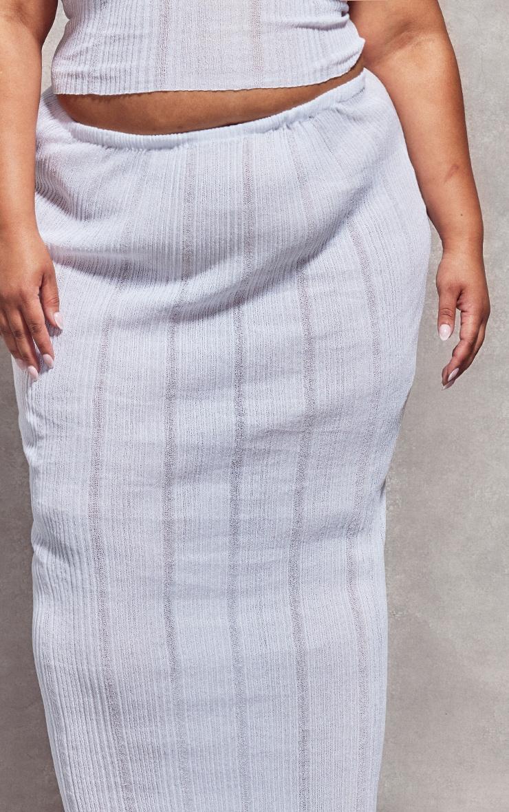 Plus White Sheer Knit Low Rise Maxi Skirt Product Image