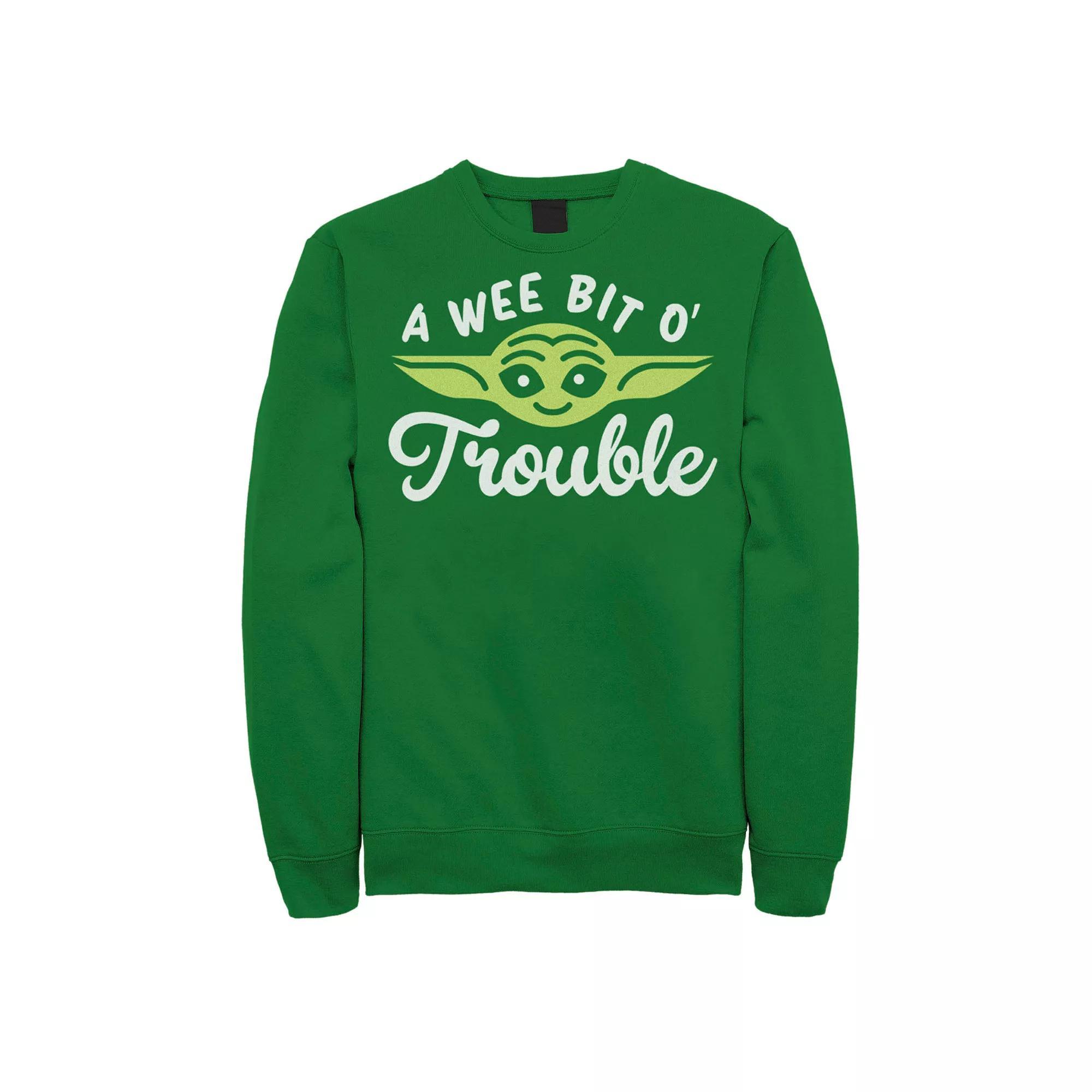 Men's Star Wars The Mandalorian Baby Yoda "A Wee Bit O' Trouble" St. Patrick's Day Sweatshirt, Size: XXL, Kelly Product Image
