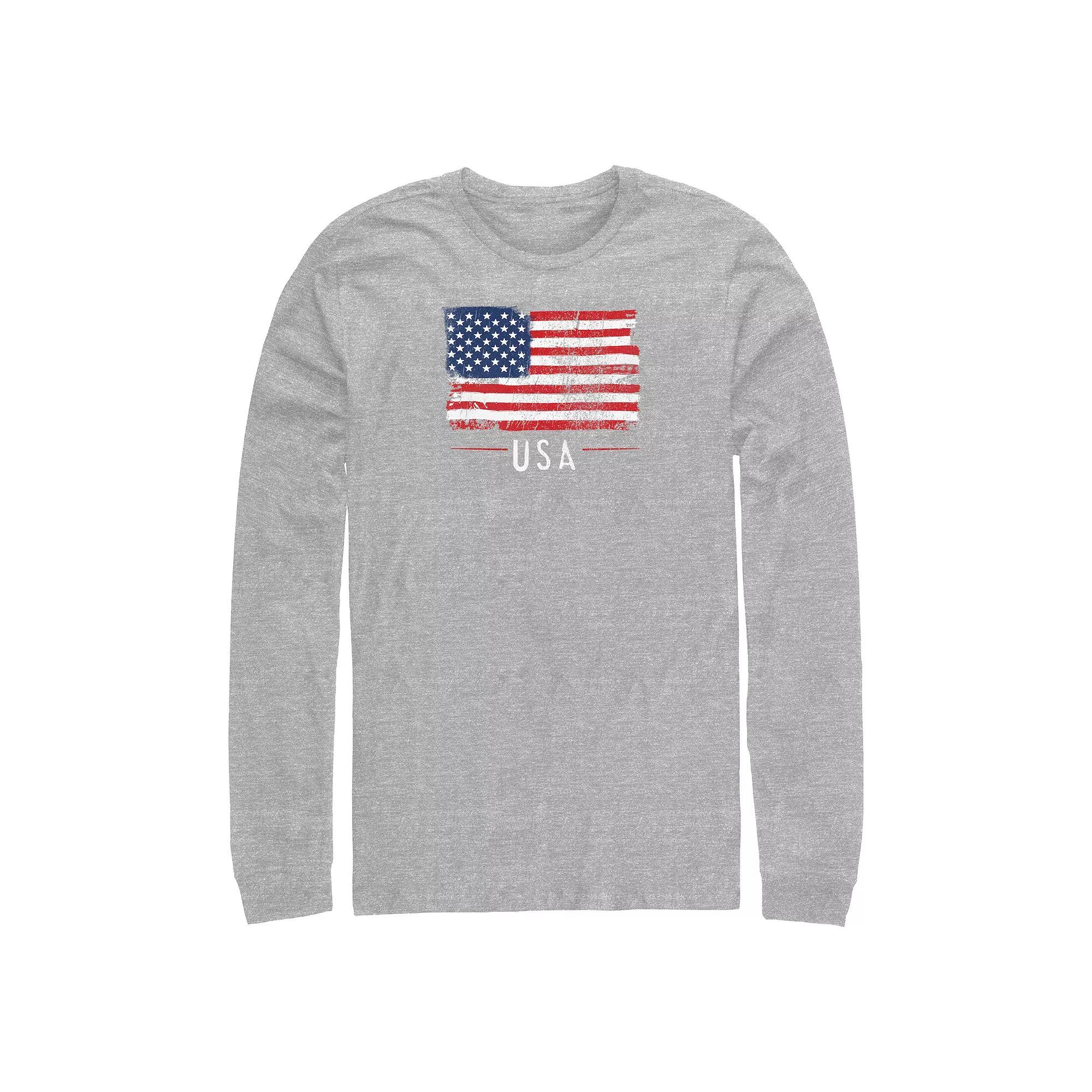 Big & Tall USA Flag Distressed Print Long Sleeve Graphic Tee, Men's, Size: 4XL, Black Product Image