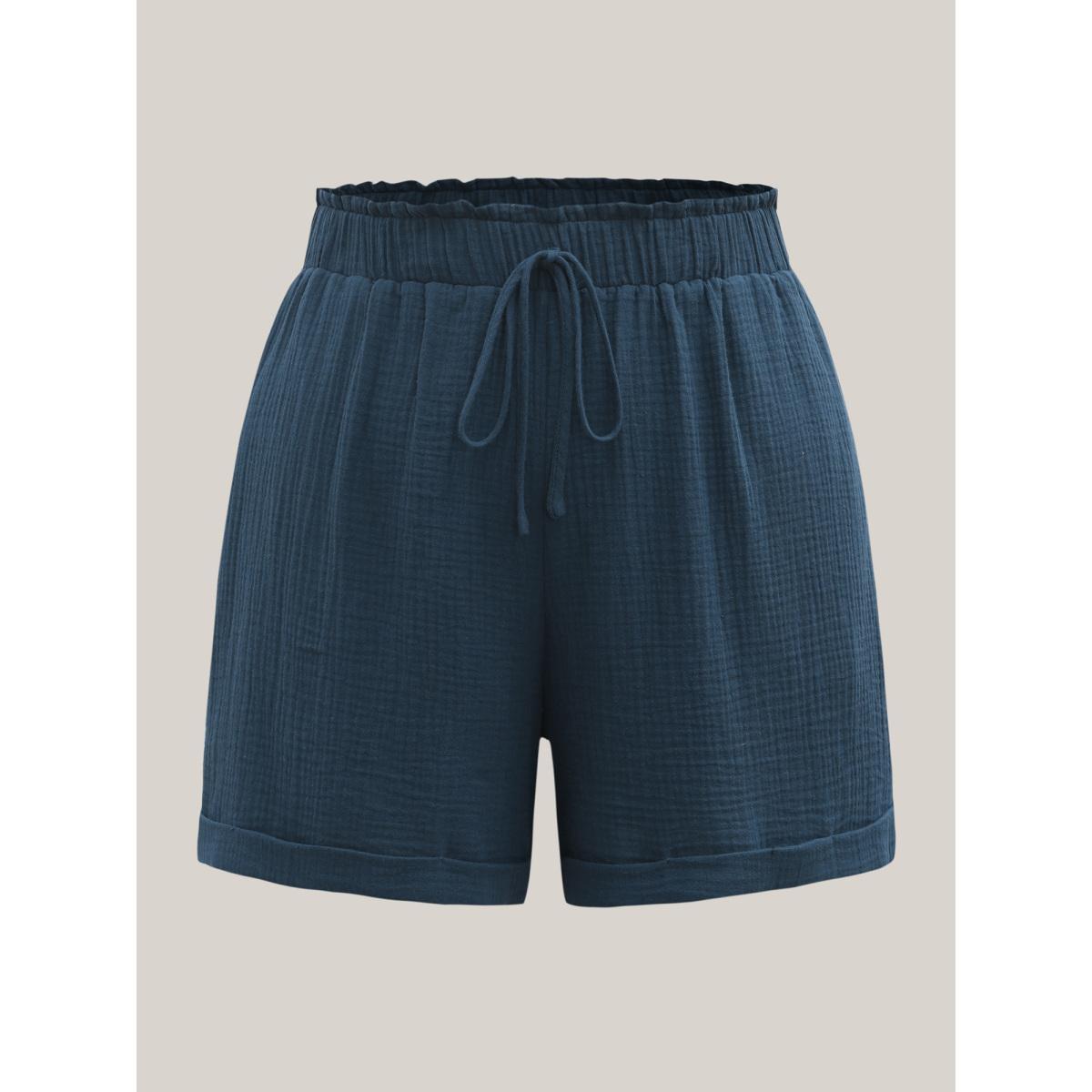 Plus Size Curved Hem Straight-Leg Shorts Women Indigo Beach Texture Straight Leg Vacation Shorts BloomChic 14-16/1X Product Image