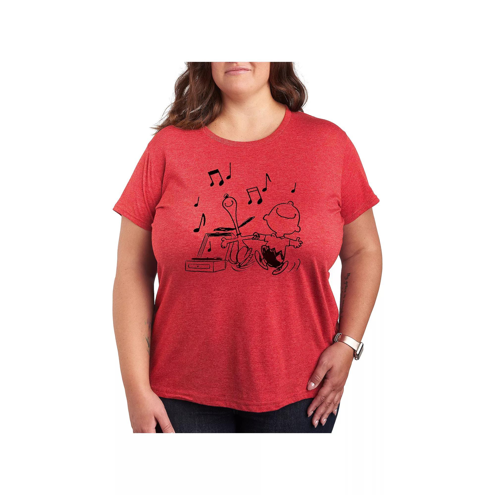 Plus Peanuts Snoopy & Charlie Brown Dancing Graphic Tee, Womens Grey Red Product Image